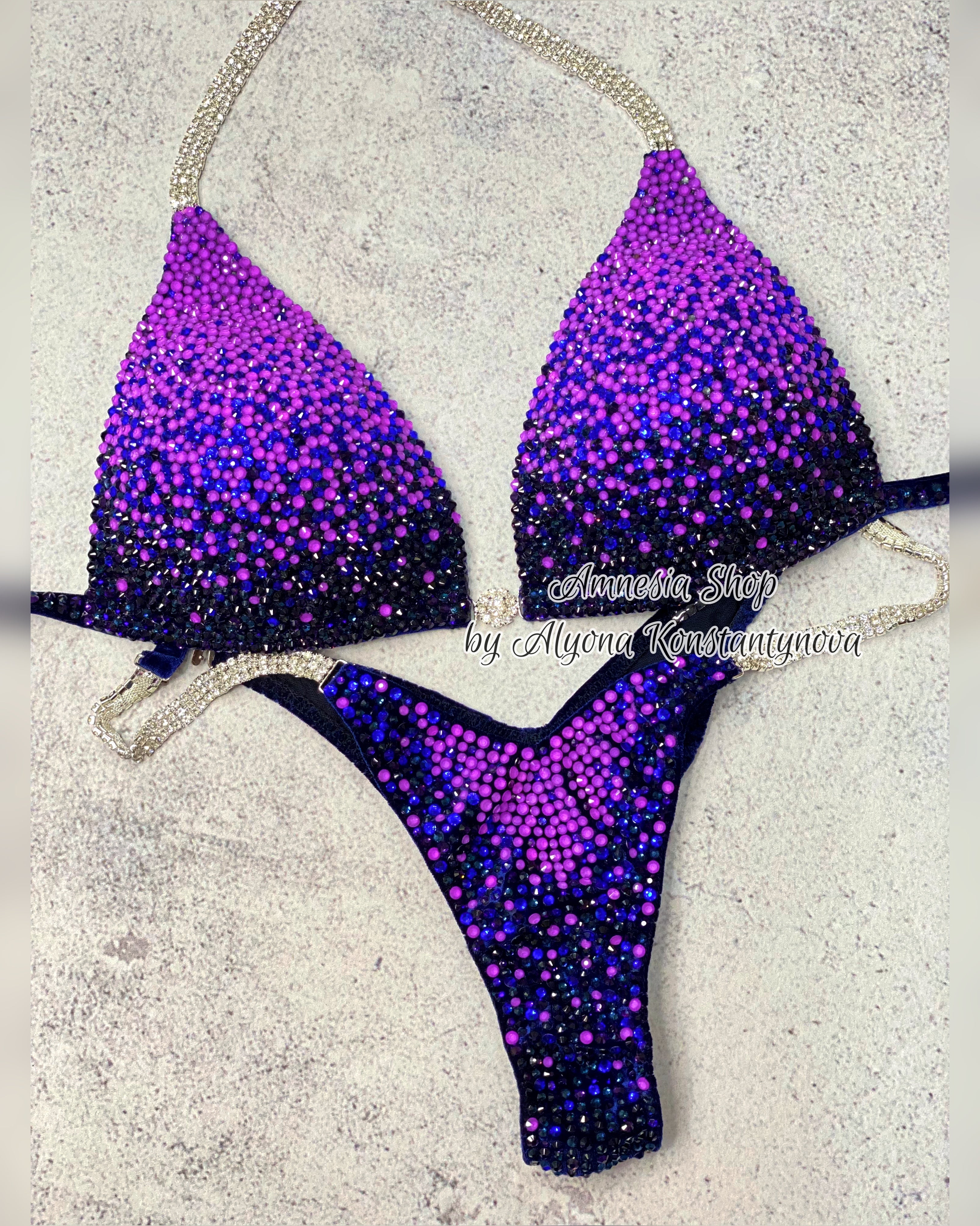 Neon Violet Fitness Bikini - Competition Bikini Set - Figure Fitness - NPC - IFBB - Velvet Figure Competition Suit - Posing Suit - Wellness Bikini