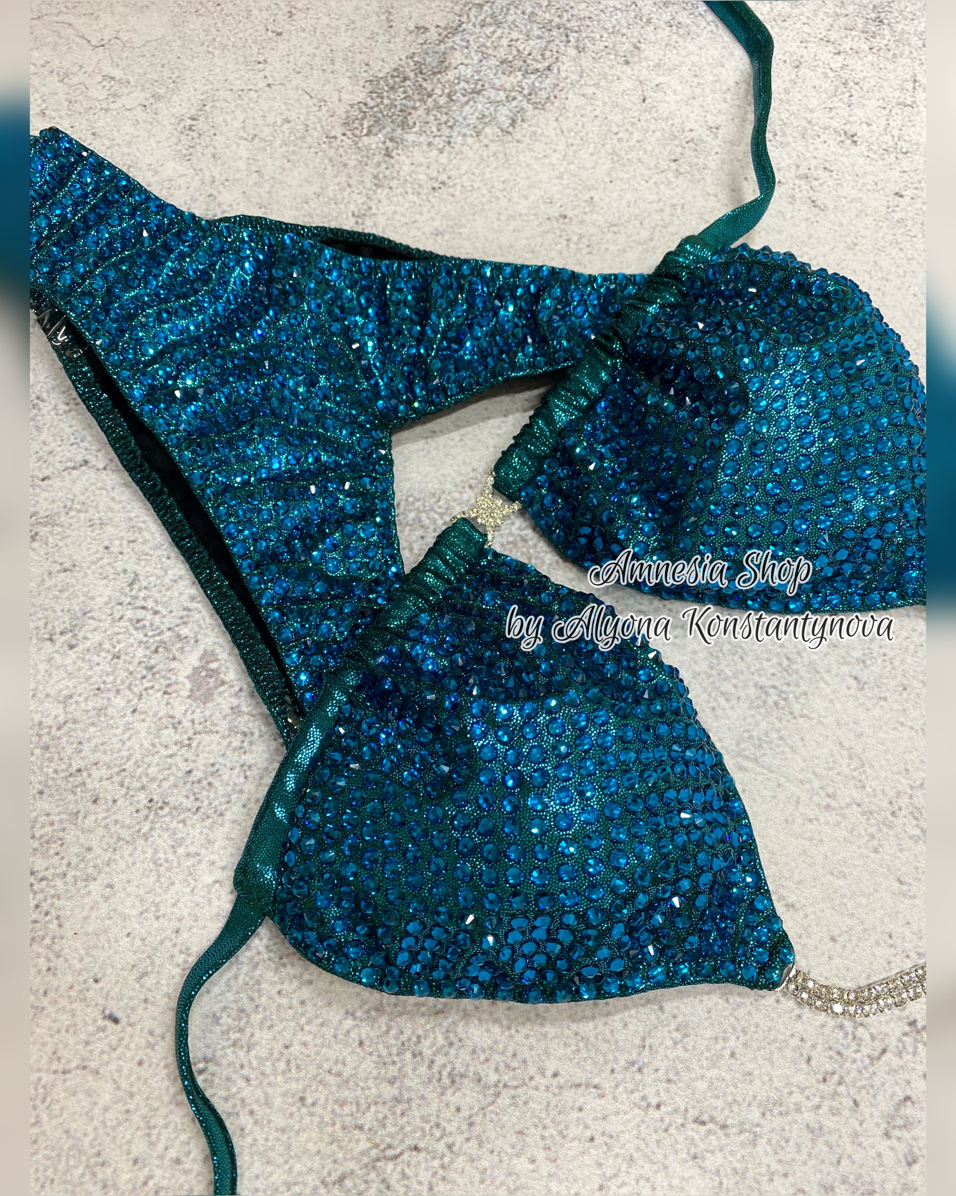 Sea Wave Fitness Bikini - Competition Bikini Set - Figure Fitness - NPC - IFBB - Velvet Figure Competition Suit - Posing Suit - Wellness Bikini
