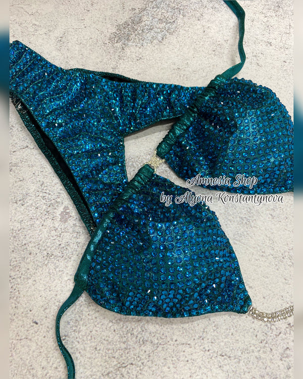 Sea Wave Fitness Bikini - Competition Bikini Set - Figure Fitness - NPC - IFBB - Velvet Figure Competition Suit - Posing Suit - Wellness Bikini