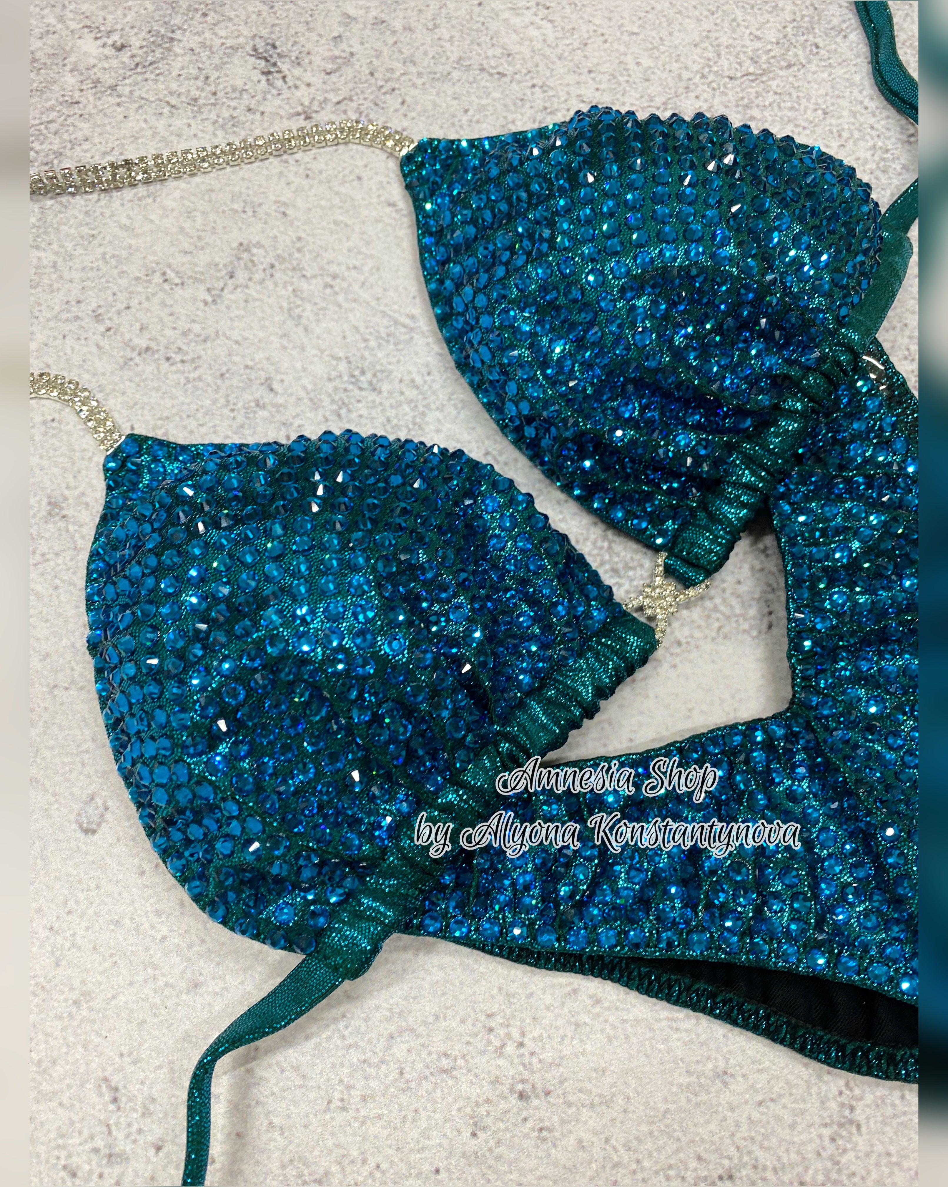 Sea Wave Fitness Bikini - Competition Bikini Set - Figure Fitness - NPC - IFBB - Velvet Figure Competition Suit - Posing Suit - Wellness Bikini