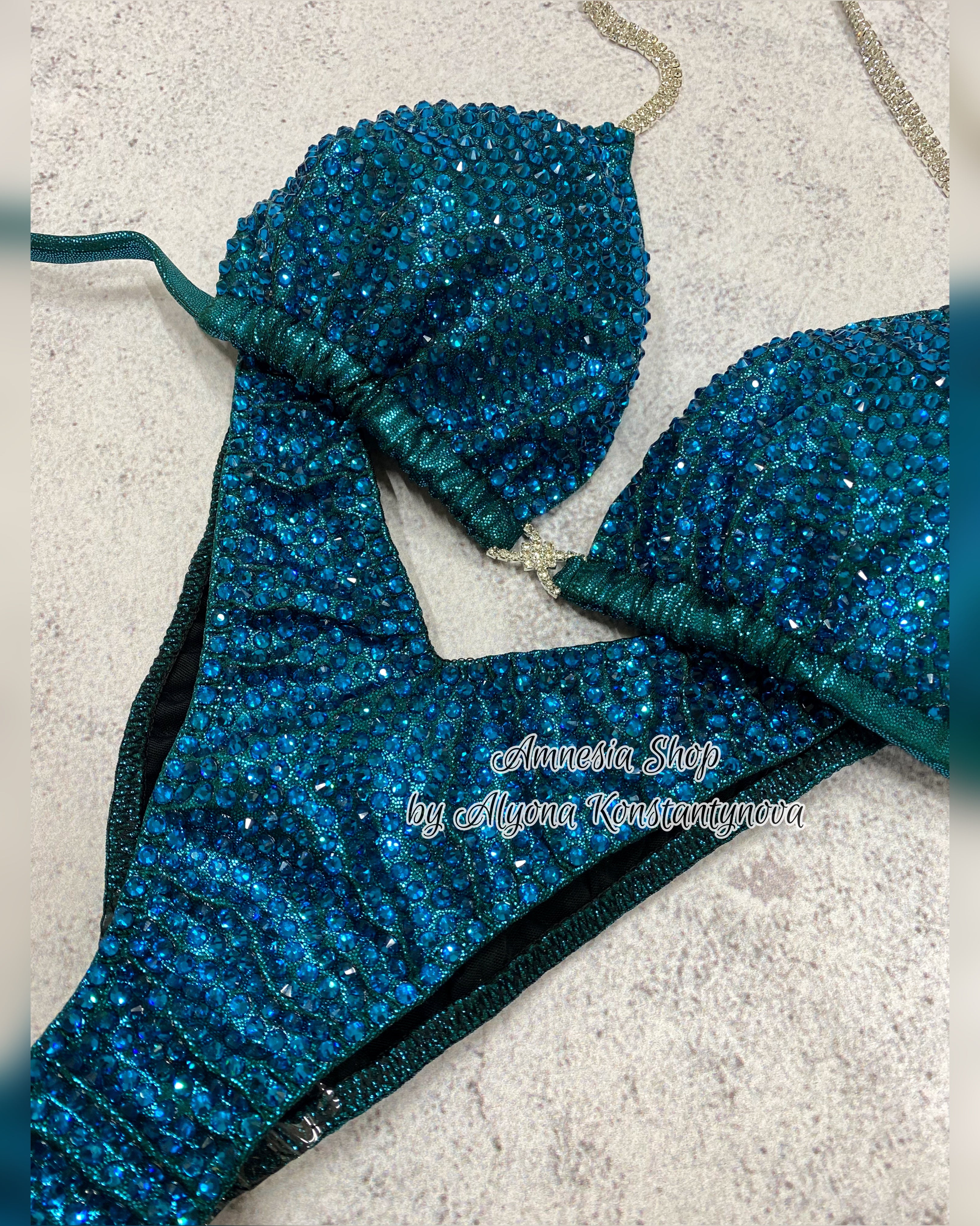 Sea Wave Fitness Bikini - Competition Bikini Set - Figure Fitness - NPC - IFBB - Velvet Figure Competition Suit - Posing Suit - Wellness Bikini
