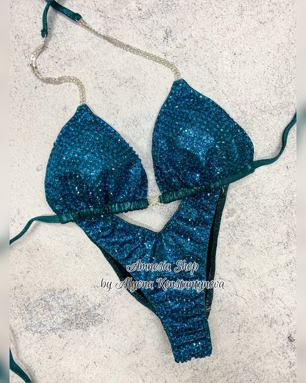 Sea Wave Fitness Bikini - Competition Bikini Set - Figure Fitness - NPC - IFBB - Velvet Figure Competition Suit - Posing Suit - Wellness Bikini