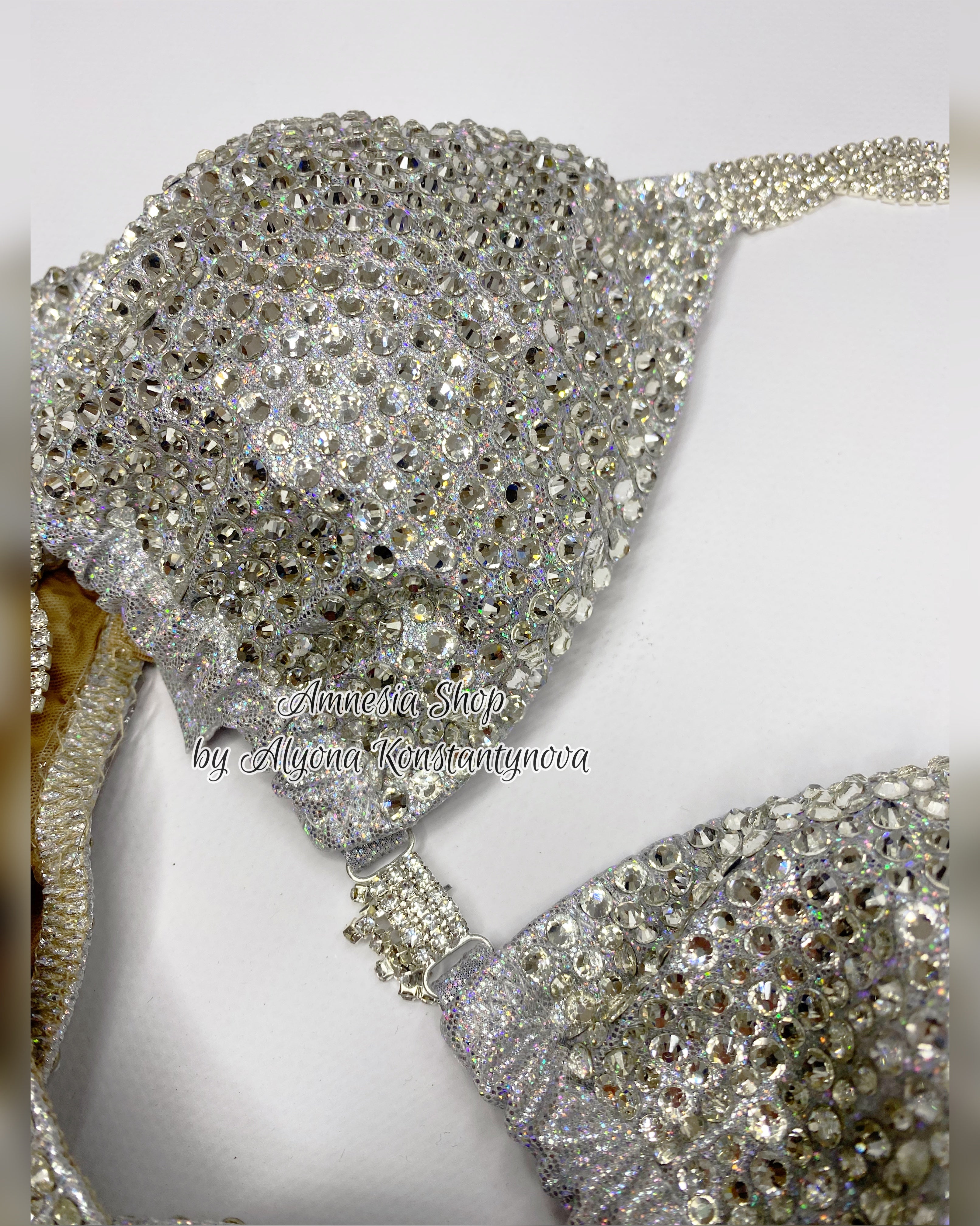 White Glitter Fitness Bikini - Competition Bikini Set - Figure Fitness - NPC - IFBB - Velvet Figure Competition Suit - Posing Suit - Wellness Bikini