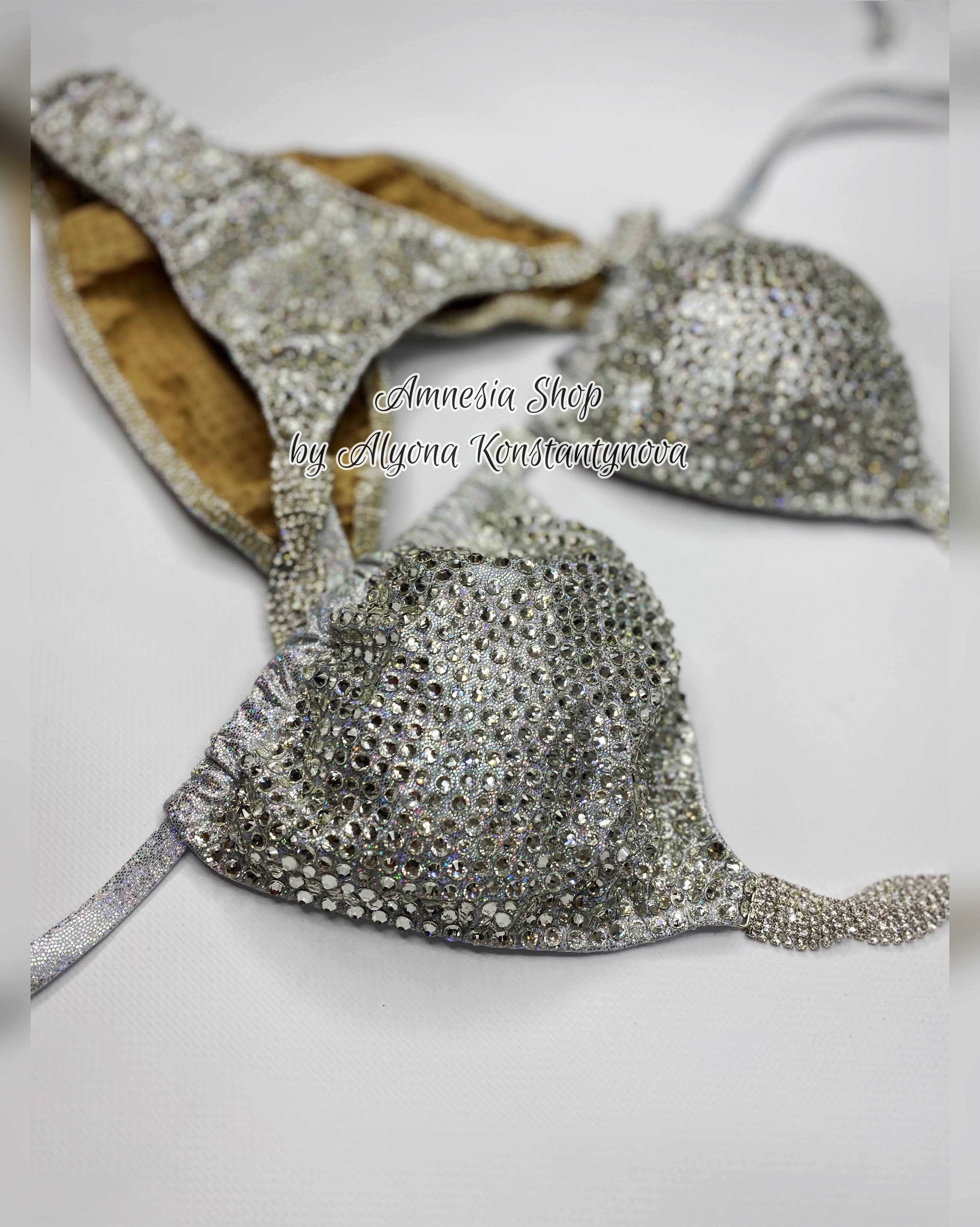 White Glitter Fitness Bikini - Competition Bikini Set - Figure Fitness - NPC - IFBB - Velvet Figure Competition Suit - Posing Suit - Wellness Bikini