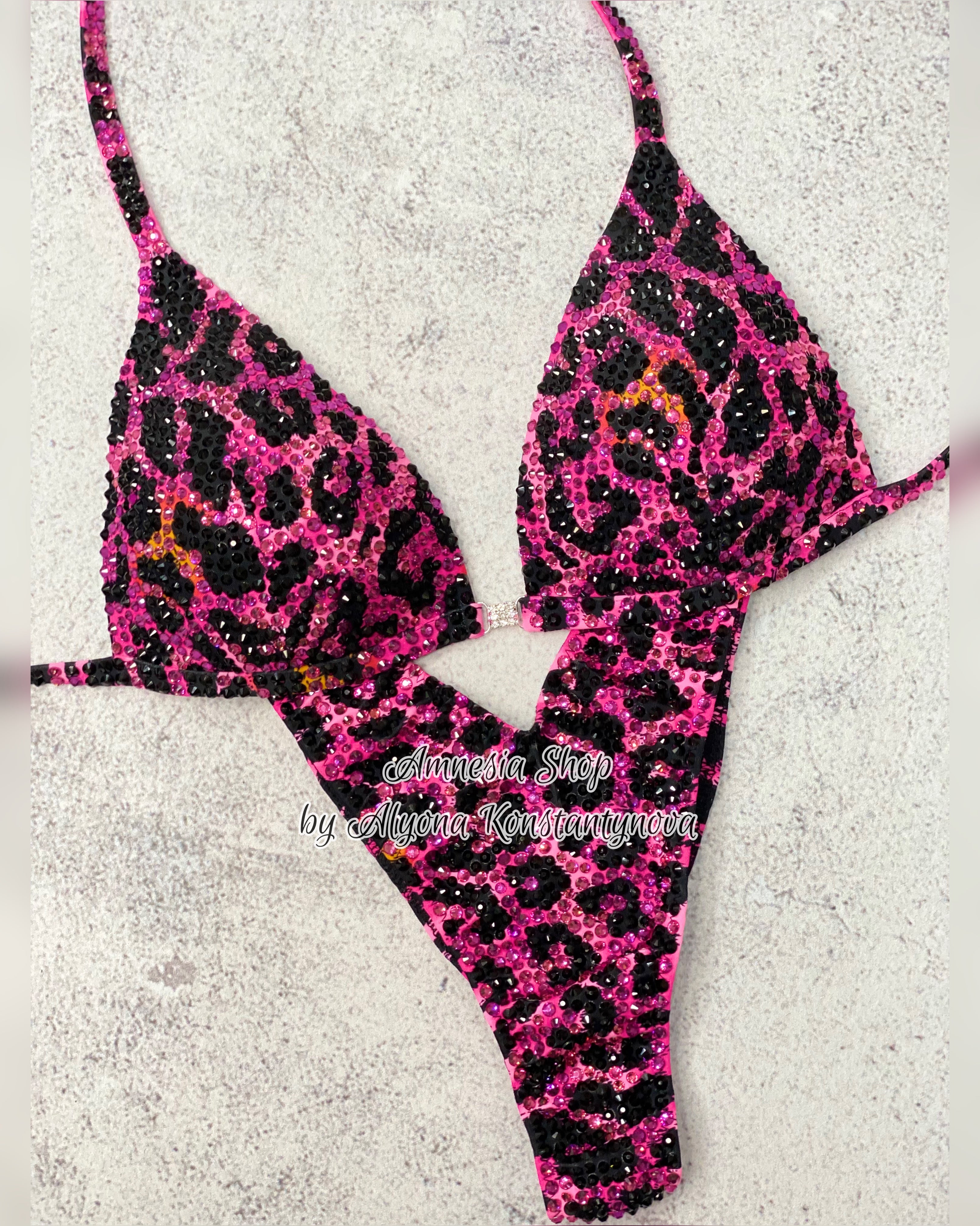 (Copy) Leopard Pink Competition Bikini - Rhinestone Fitness - Bikini Suit - IFBB - Figure Competition Suit - Posing Suit - Swarovski Bodybuilding