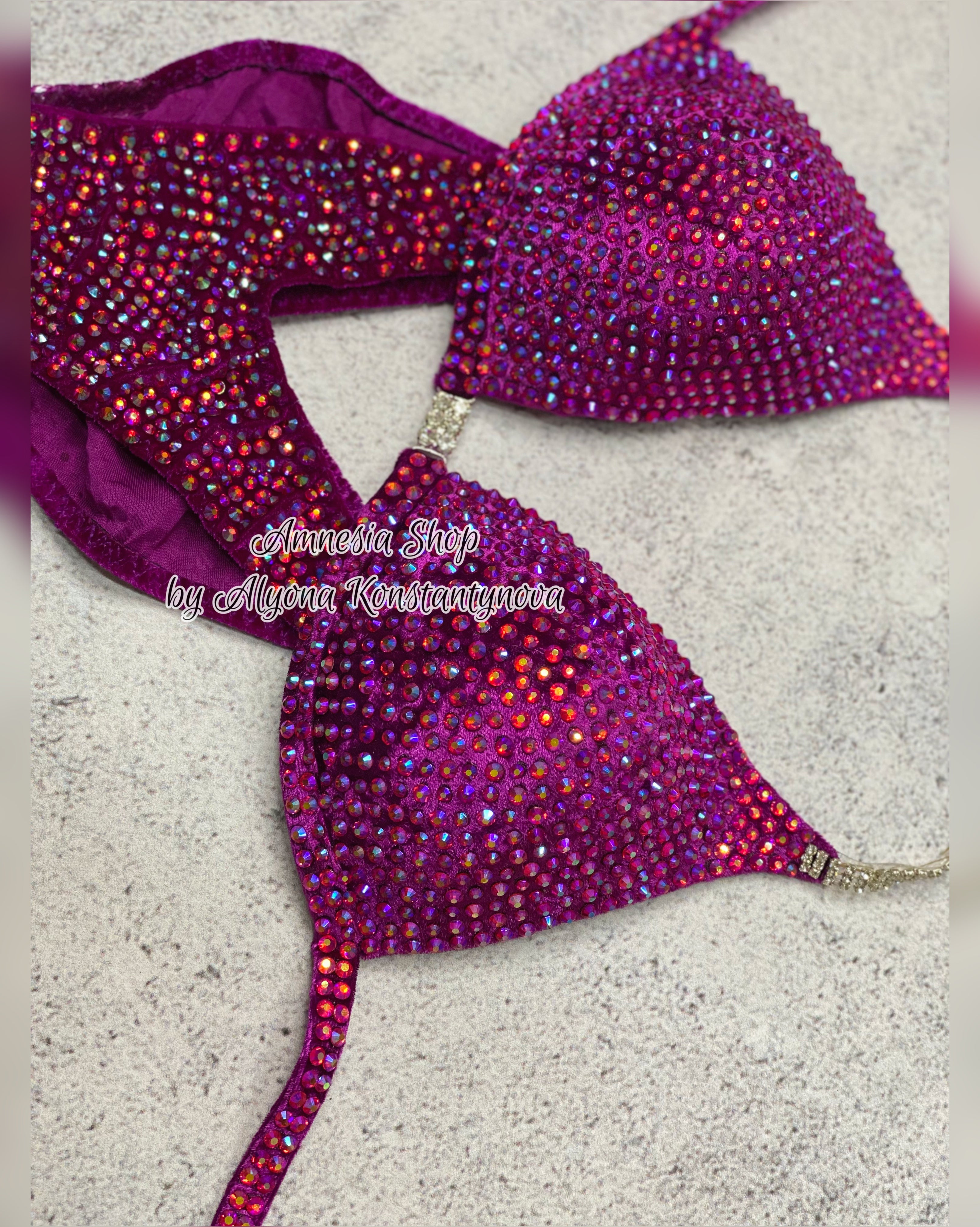 (Copy) Fuchsia Competition Set - Rhinestone Fitness - NPC - IFBB - WBFF - Figure Competition Suit - Posing Suit - Swarovski Bodybuilding
