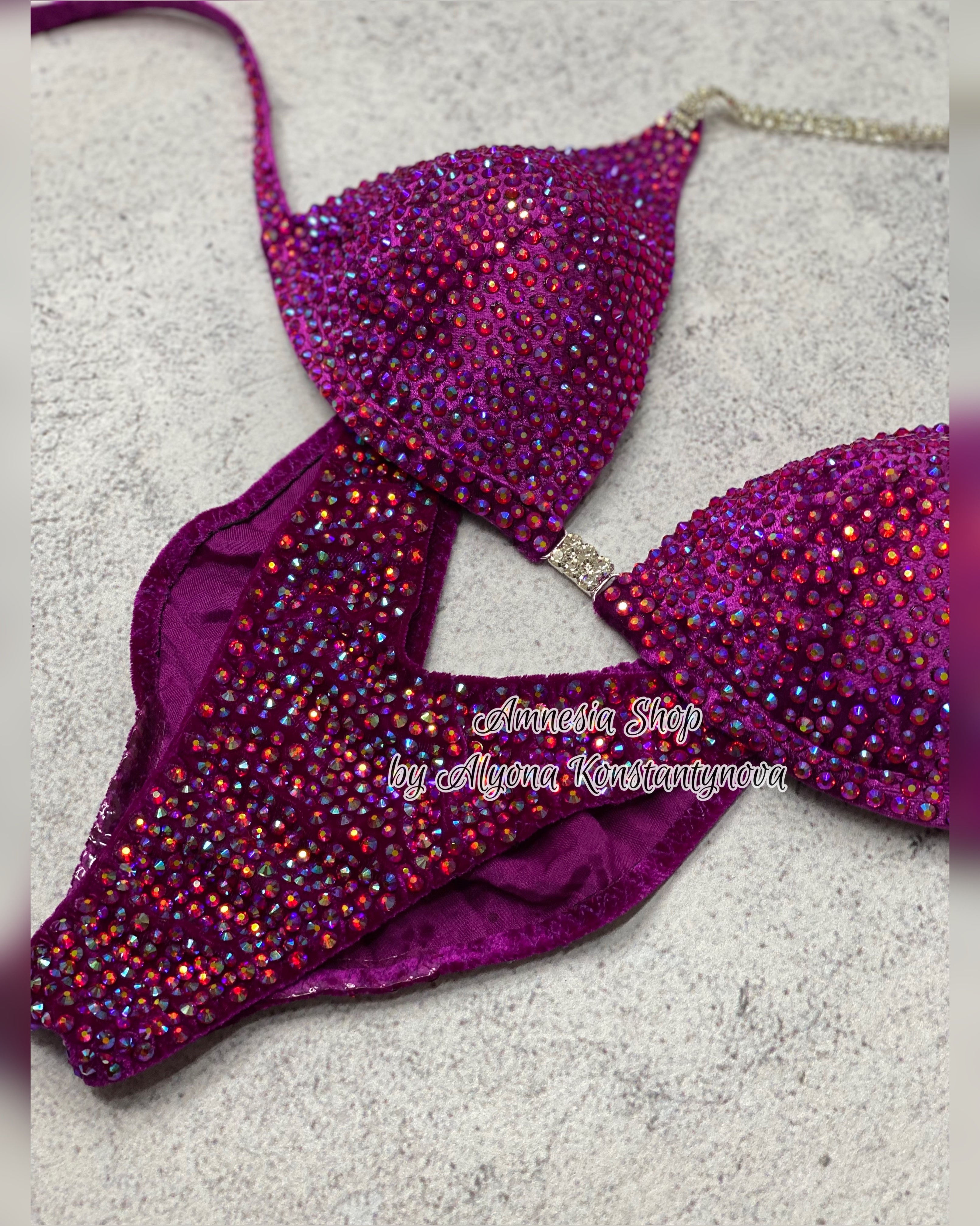 (Copy) Fuchsia Competition Set - Rhinestone Fitness - NPC - IFBB - WBFF - Figure Competition Suit - Posing Suit - Swarovski Bodybuilding
