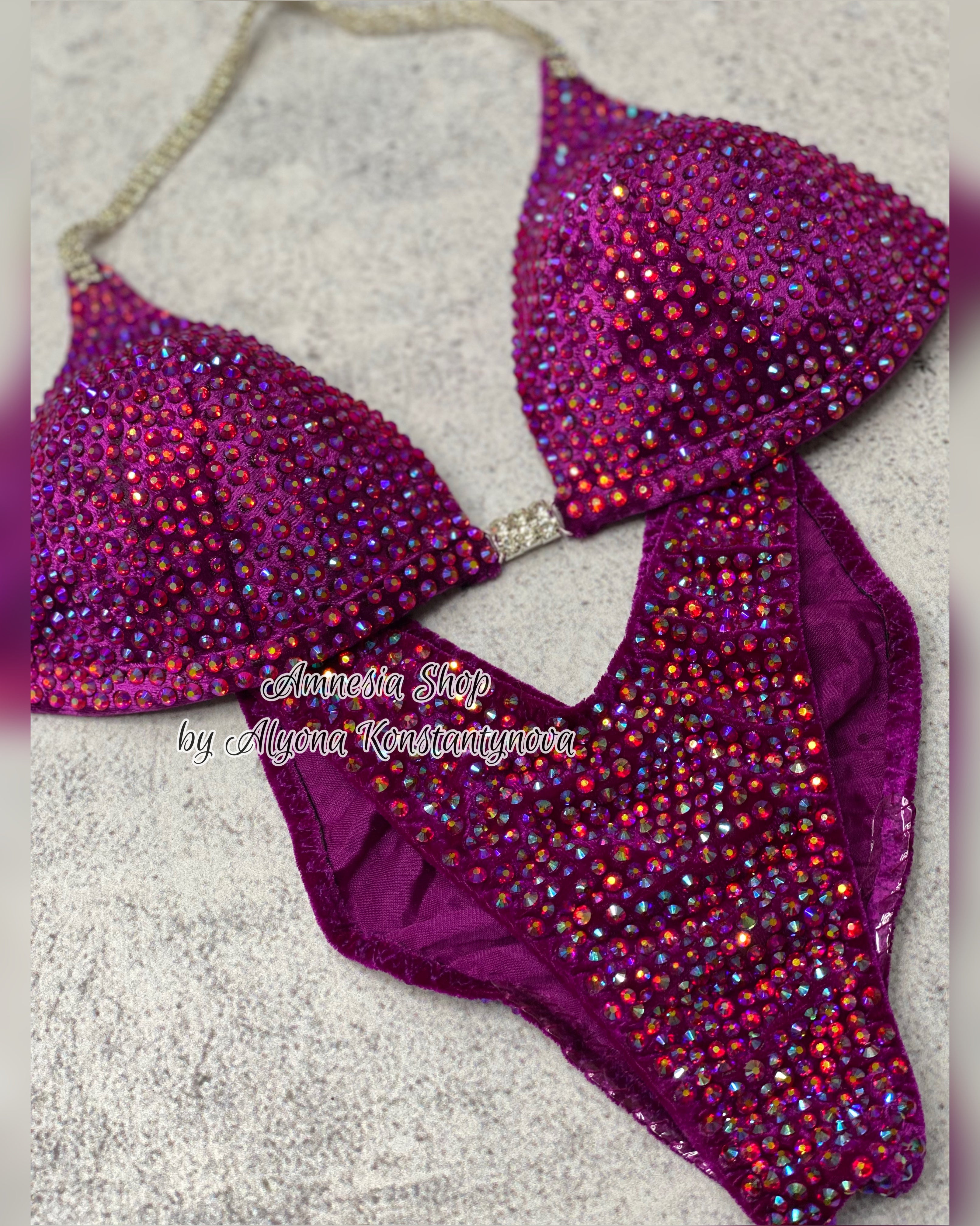 (Copy) Fuchsia Competition Set - Rhinestone Fitness - NPC - IFBB - WBFF - Figure Competition Suit - Posing Suit - Swarovski Bodybuilding