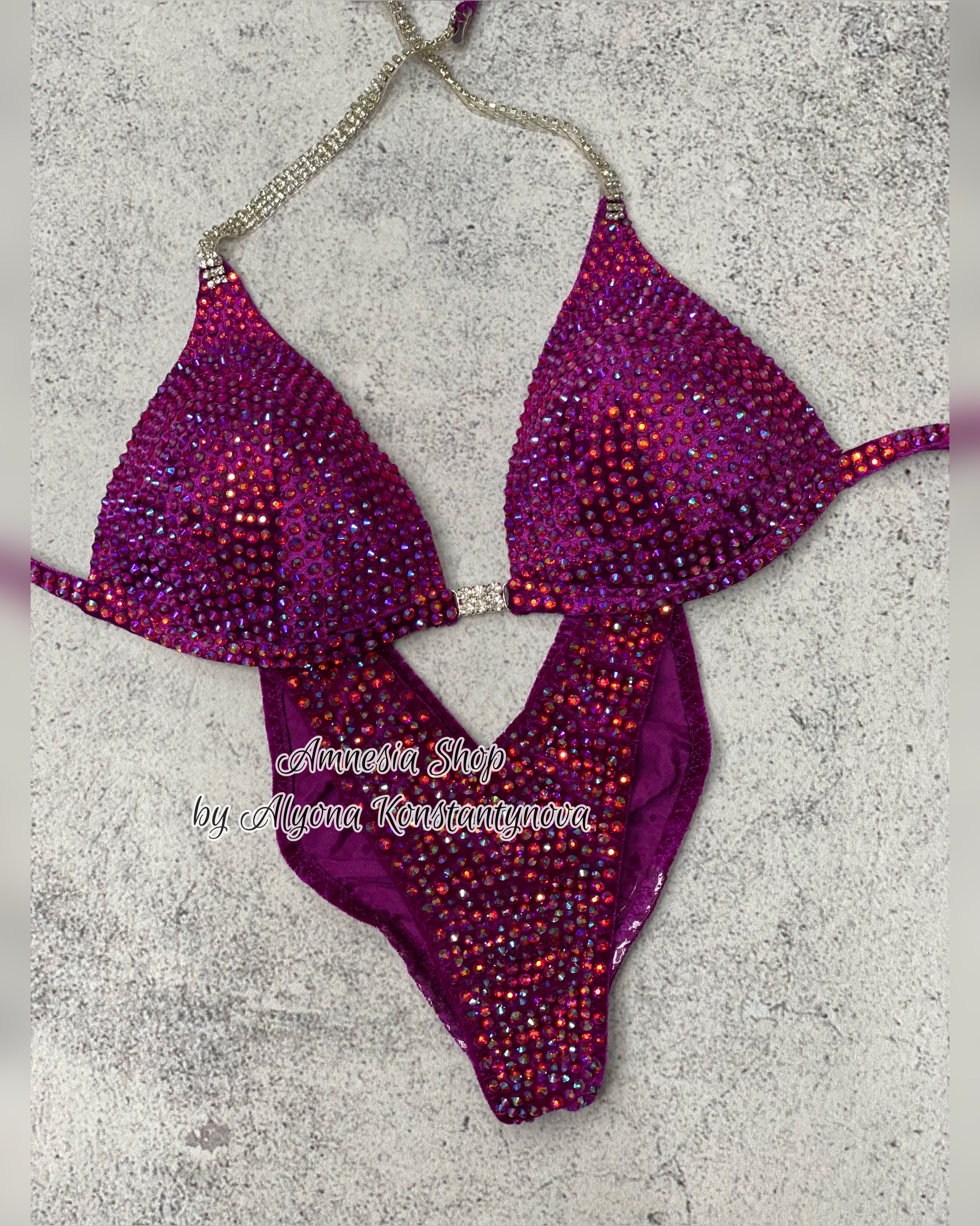 (Copy) Fuchsia Competition Set - Rhinestone Fitness - NPC - IFBB - WBFF - Figure Competition Suit - Posing Suit - Swarovski Bodybuilding