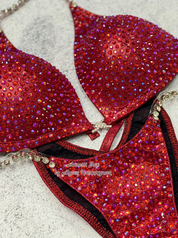 Red Orange Competition Bikini - Figure Competition Suit - Bodybuilding Bikini - Custom Figure Suit - Wellness Bikini - Fitness Bikini - NPC - IFBB