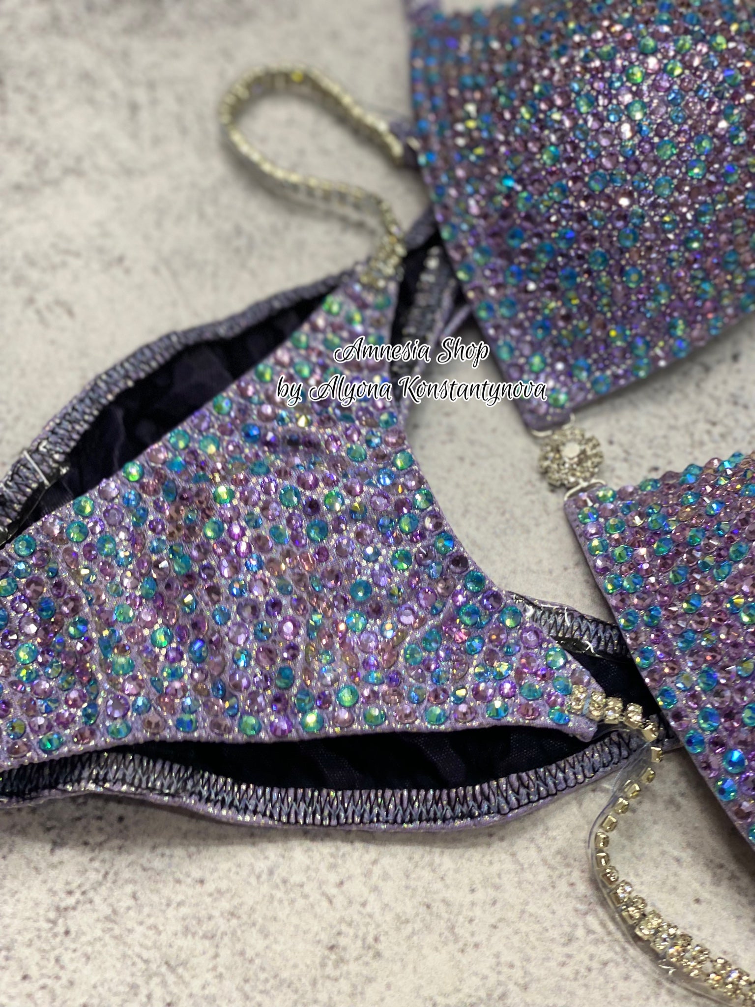 Lavander Competition Set - Rhinestone Fitness - NPC - IFBB - WBFF - Figure Competition Suit - Posing Suit - Sw Bodybuilding