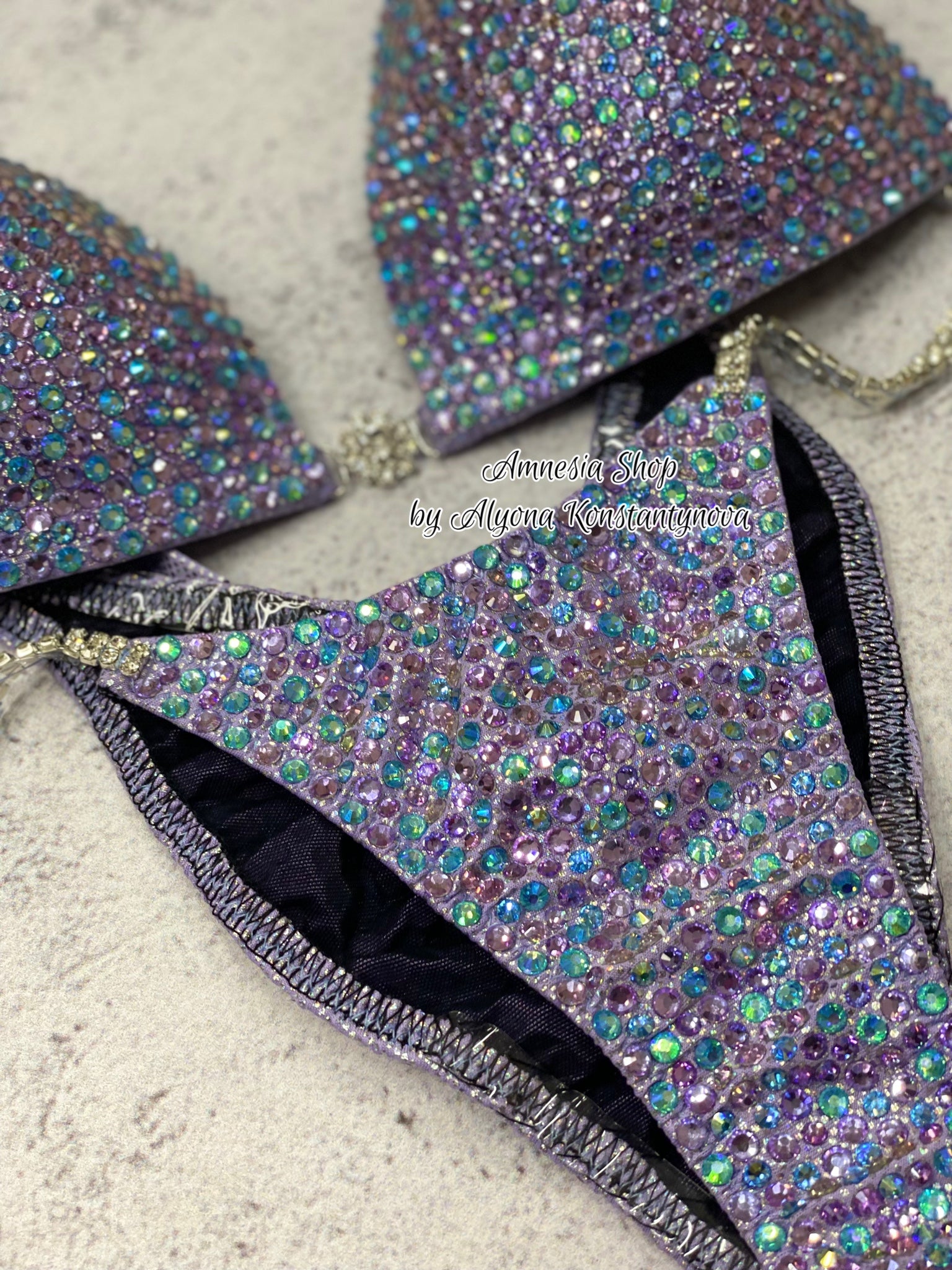 Lavander Competition Set - Rhinestone Fitness - NPC - IFBB - WBFF - Figure Competition Suit - Posing Suit - Sw Bodybuilding