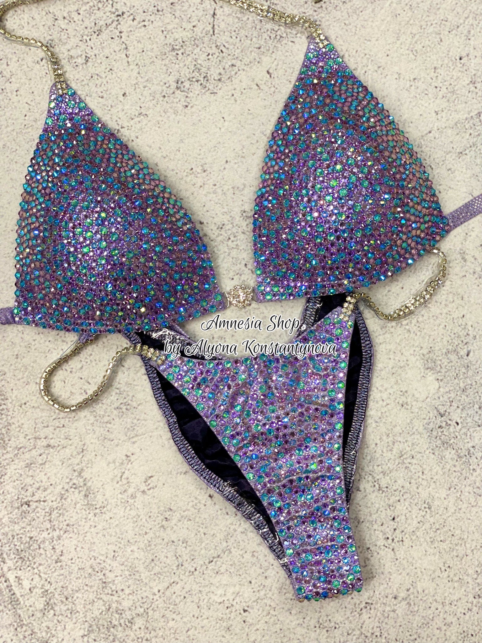 Lavander Competition Set - Rhinestone Fitness - NPC - IFBB - WBFF - Figure Competition Suit - Posing Suit - Sw Bodybuilding