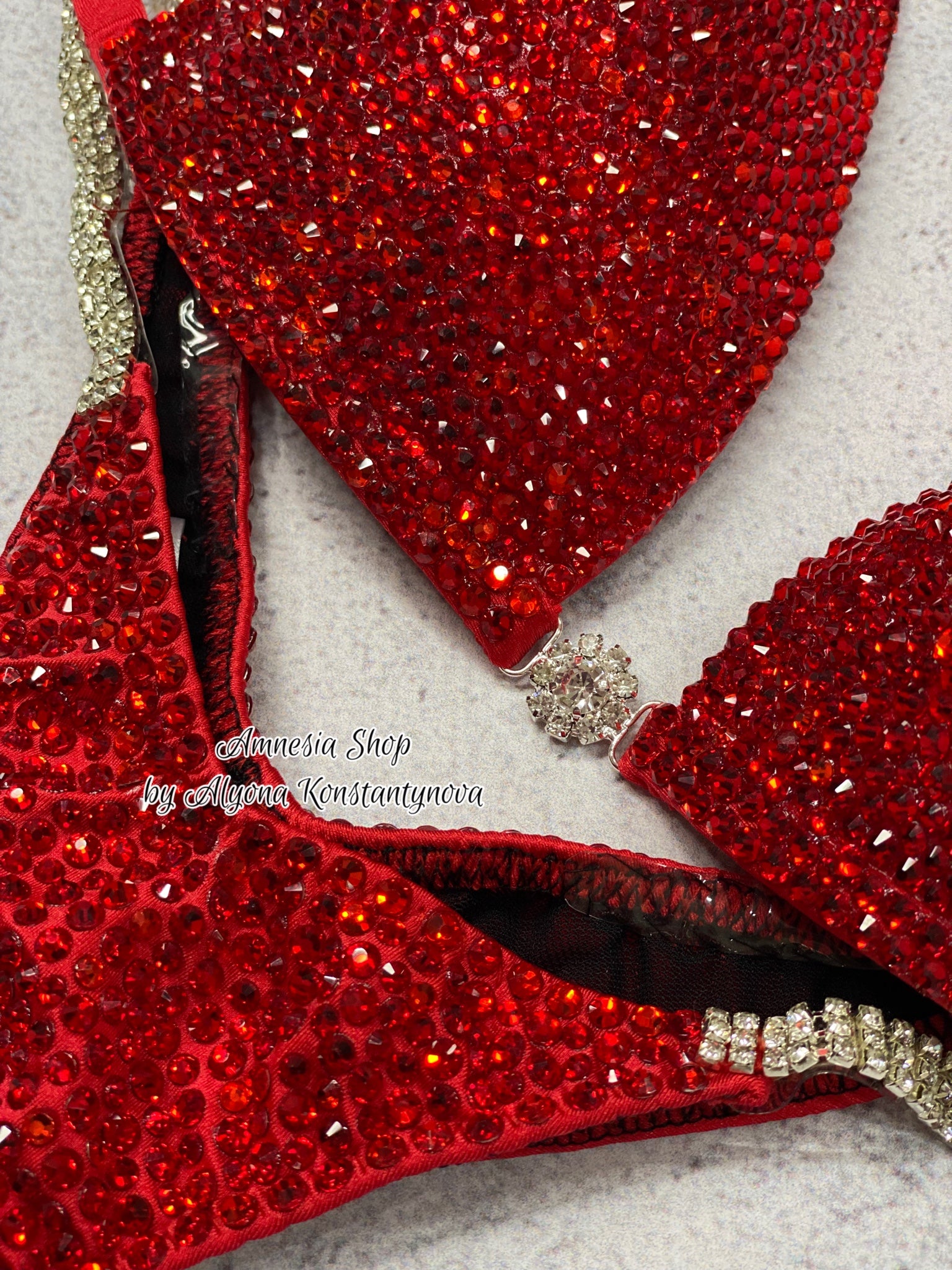 Red Competition Bikini Set - Rhinestone Fitness - NPC Bikini Suit - IFBB - Figure Competition Suit - Posing Suit - Swarovski Bodybuilding