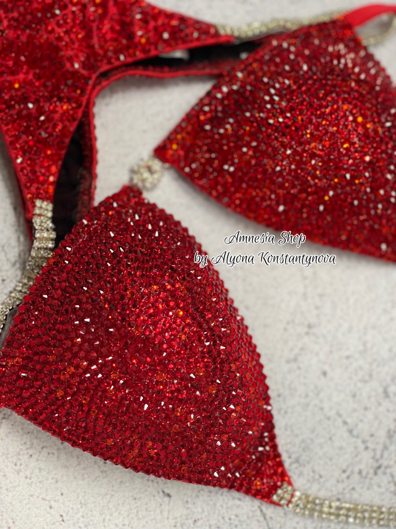 Red Competition Bikini Set - Rhinestone Fitness - NPC Bikini Suit - IFBB - Figure Competition Suit - Posing Suit - Swarovski Bodybuilding