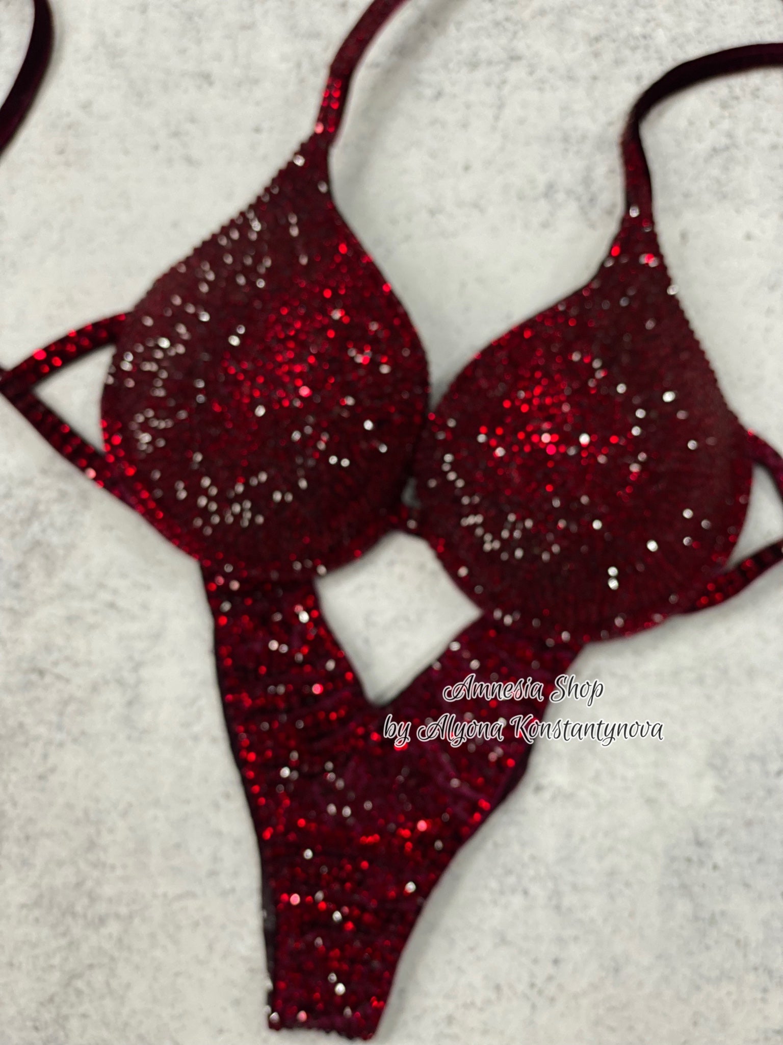 Burgundy Fitness Bikini - Bodybuilding Bikini - NPC Bikini - IFBB Competition Bikini - Crystal Competition Bikini Suit - Sexy Set - Fitness Suit (Copy)