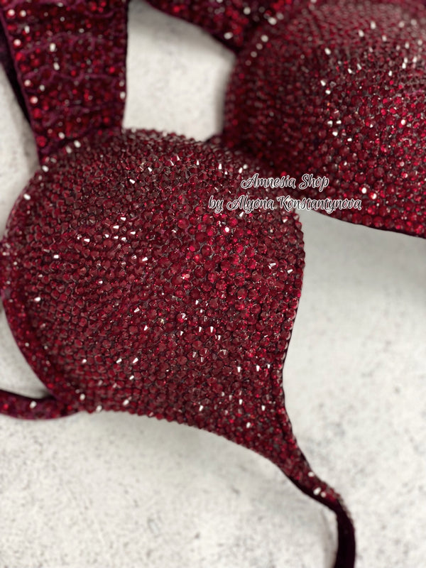 Burgundy Fitness Bikini - Bodybuilding Bikini - NPC Bikini - IFBB Competition Bikini - Crystal Competition Bikini Suit - Sexy Set - Fitness Suit (Copy)