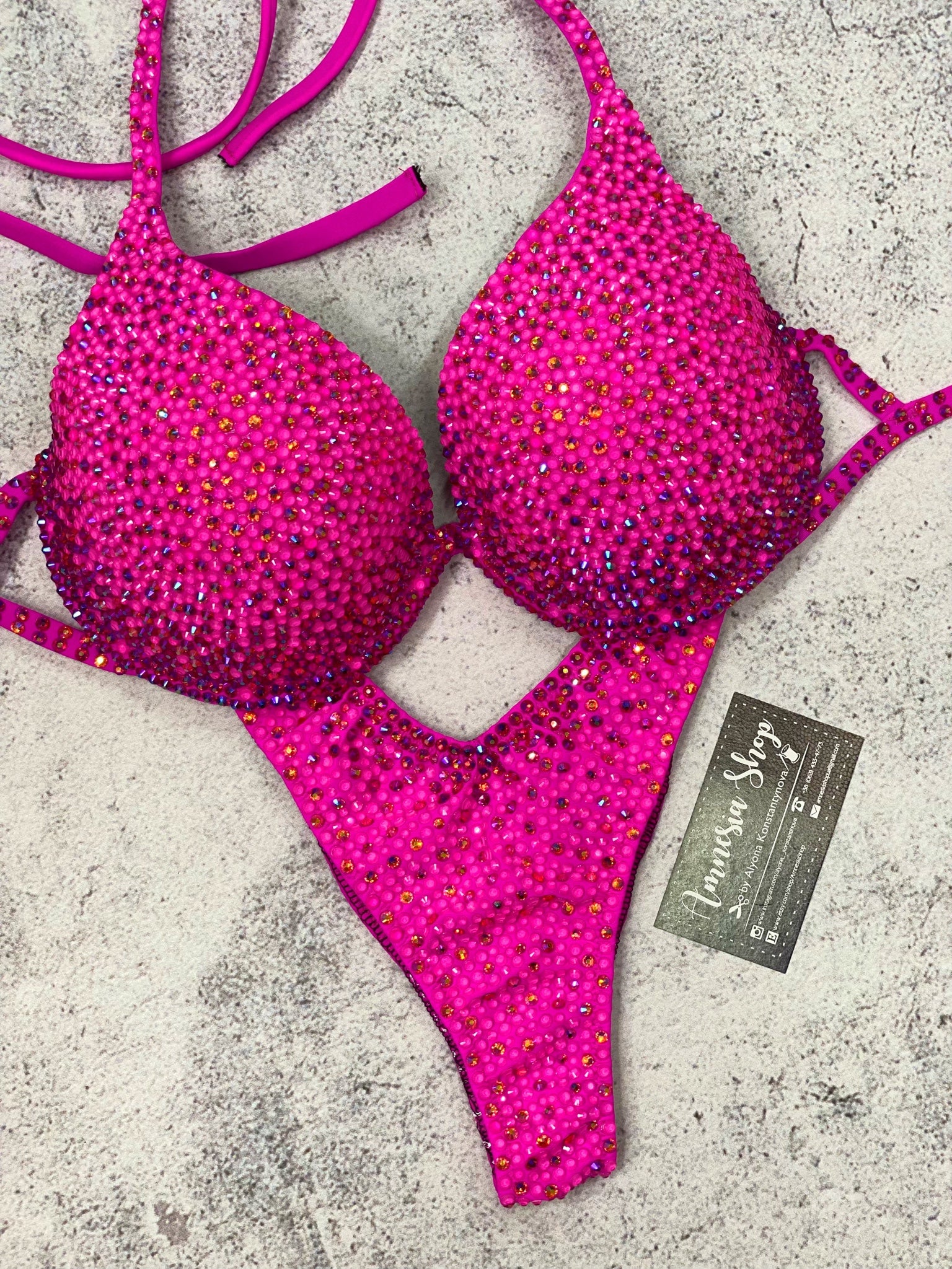 Neon Fitness Bikini - Competition Bikini Set - Rhinestone Fitness - Figure Suit - IFBB - WBFF - Posing Suit