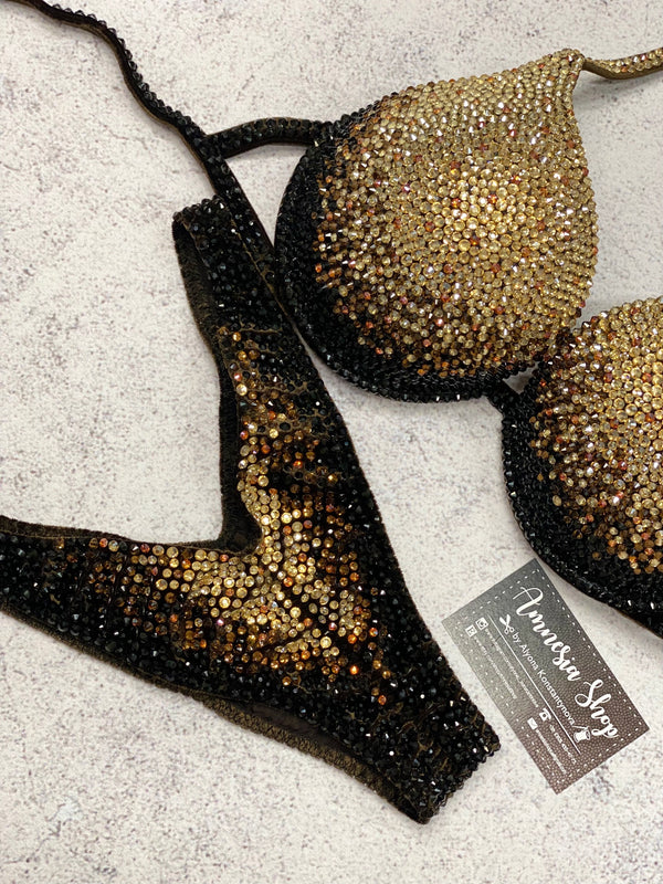 Chocolate  Fitness Bikini - Competition Bikini Set - Rhinestone Fitness - Figure Suit - IFBB - WBFF - Posing Suit