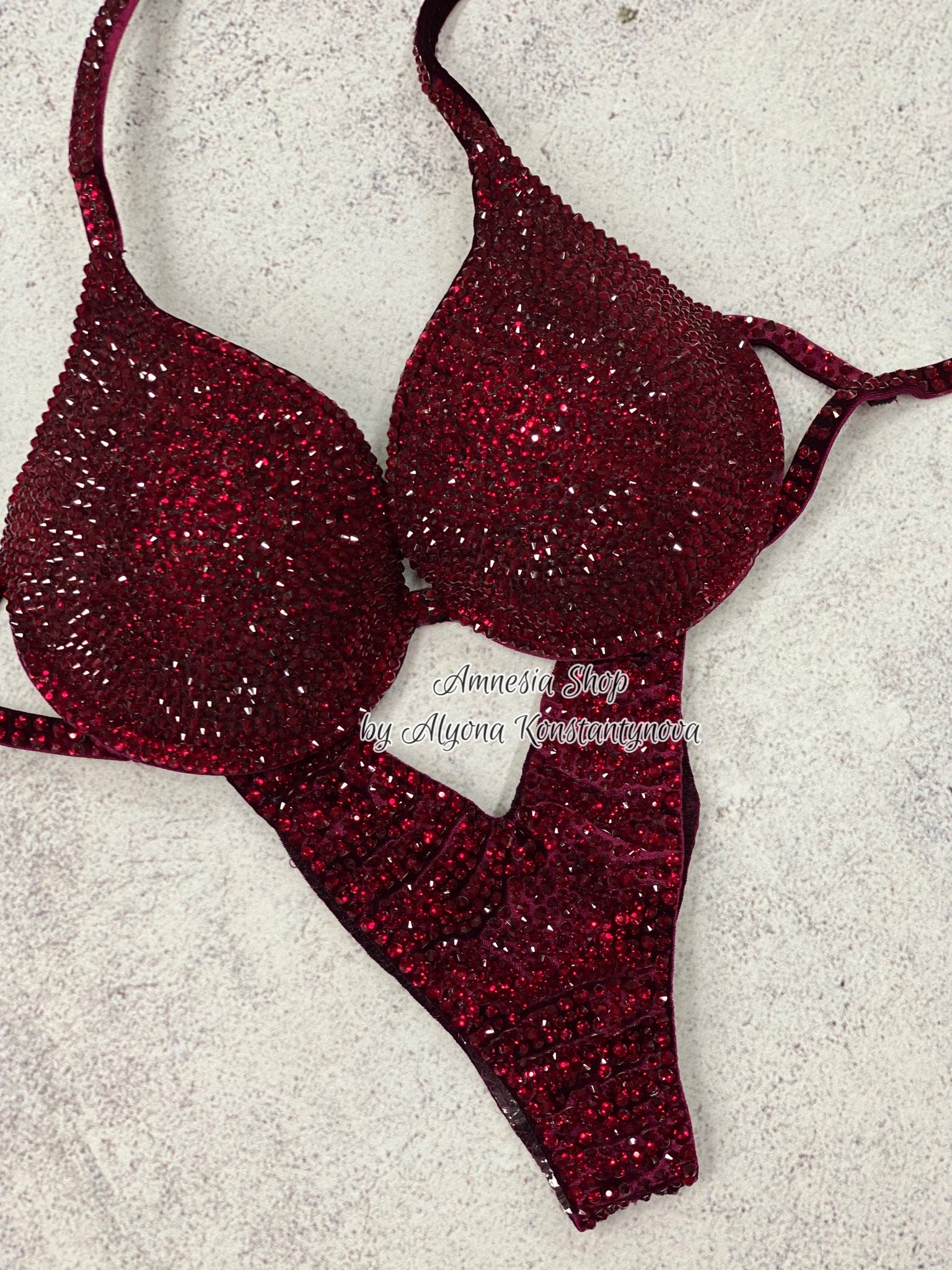 Burgundy Fitness Bikini - Bodybuilding Bikini - NPC Bikini - IFBB Competition Bikini - Crystal Competition Bikini Suit - Sexy Set - Fitness Suit (Copy)