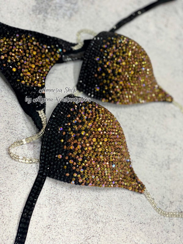 Gold Fitness Bikini - Competition Bikini Set - Figure Fitness - NPC - IFBB - Velvet Figure Competition Suit - Posing Suit - Wellness Bikini