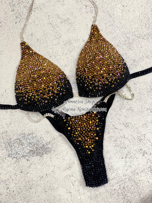 Gold Fitness Bikini - Competition Bikini Set - Figure Fitness - NPC - IFBB - Velvet Figure Competition Suit - Posing Suit - Wellness Bikini