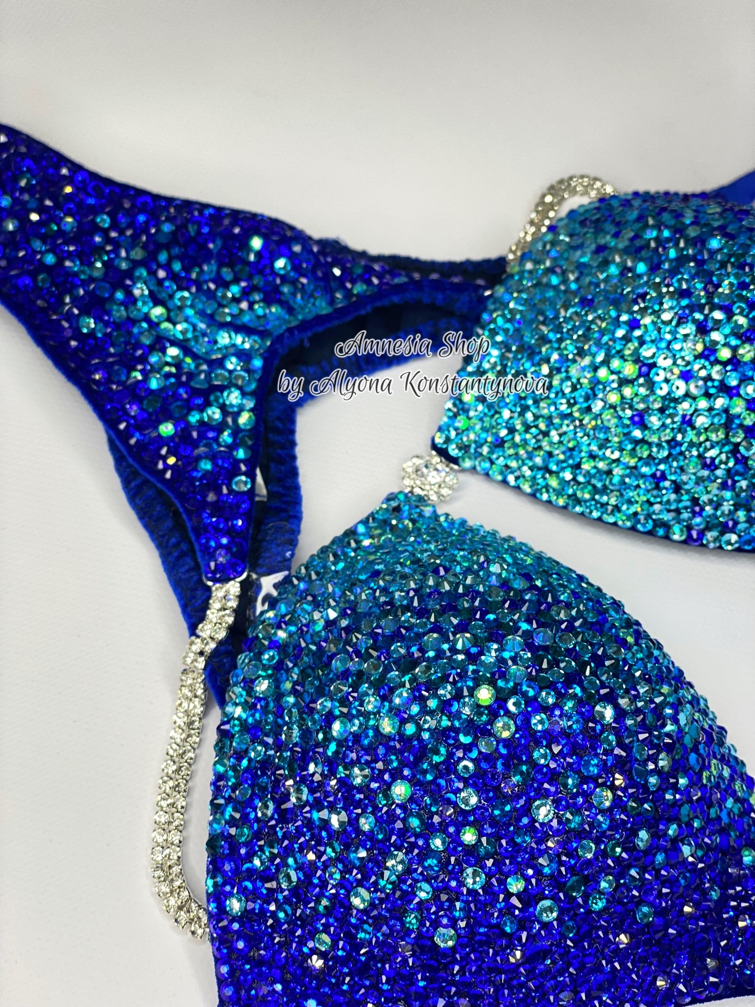 Blue Competition Bikini Set - Rhinestone Fitness - NPC - IFBB - WBFF - Figure Competition Suit - Posing Suit - Swarosvki Bodybuilding