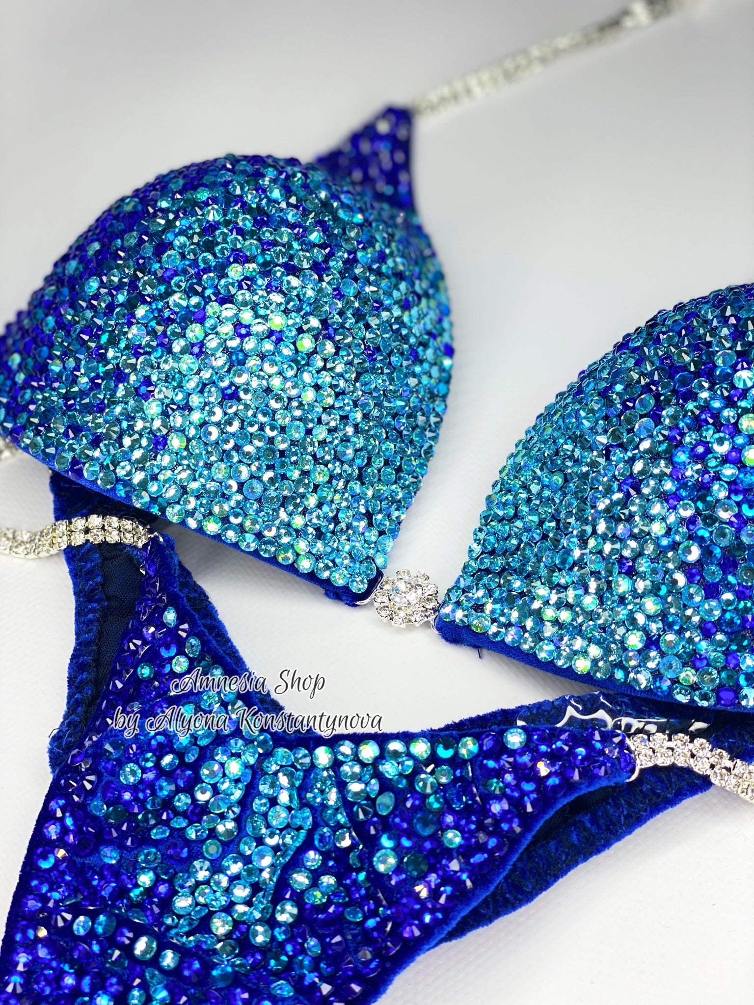 Blue Competition Bikini Set - Rhinestone Fitness - NPC - IFBB - WBFF - Figure Competition Suit - Posing Suit - Swarosvki Bodybuilding
