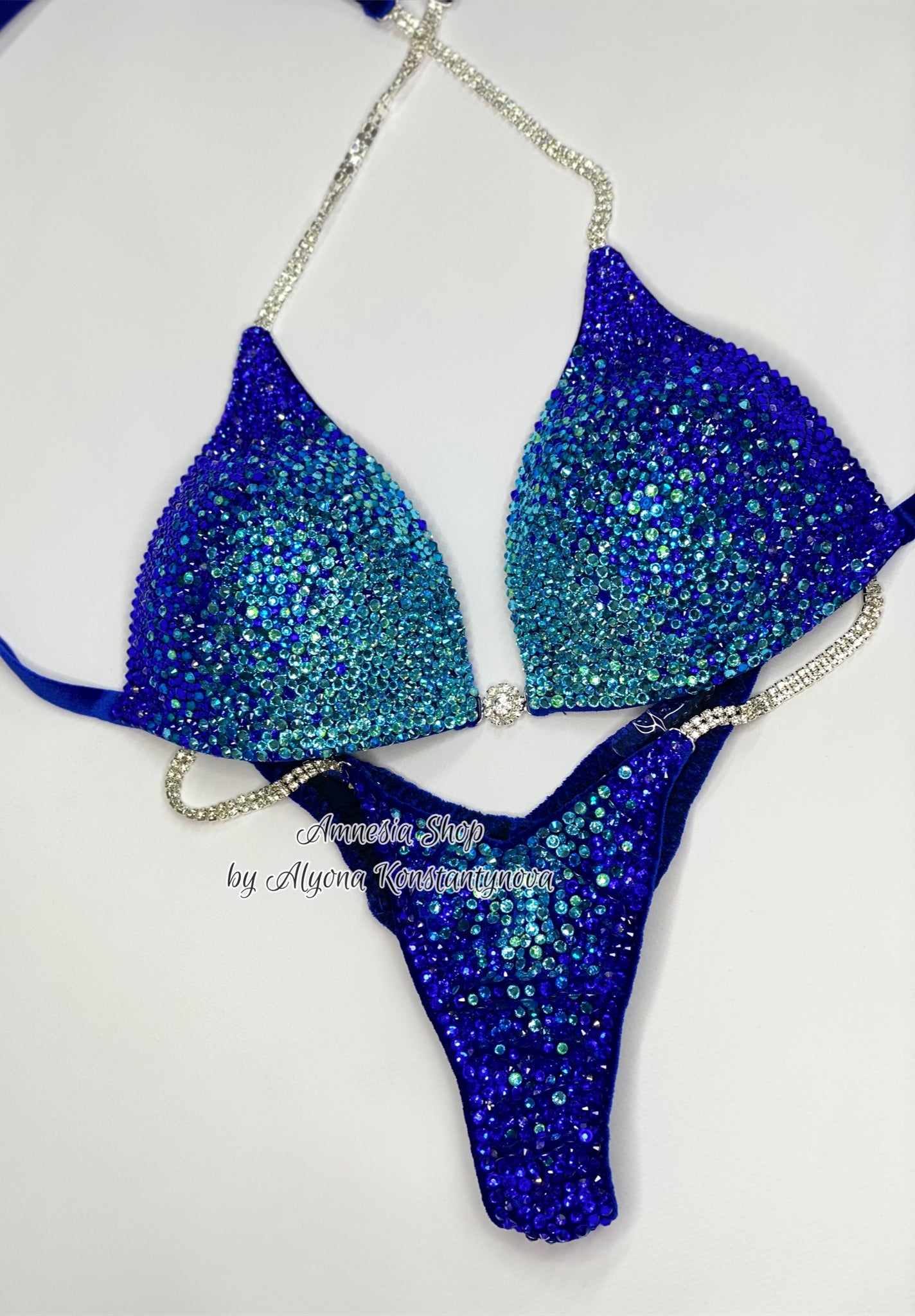 Blue Competition Bikini Set - Rhinestone Fitness - NPC - IFBB - WBFF - Figure Competition Suit - Posing Suit - Swarosvki Bodybuilding