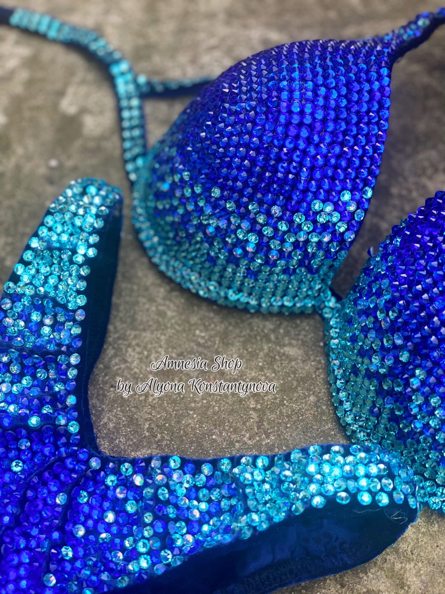 Fitness Bikini - Blue Competition Bikini Set - Rhinestone Fitness - Figure Suit - IFBB - WBFF - Posing Suit