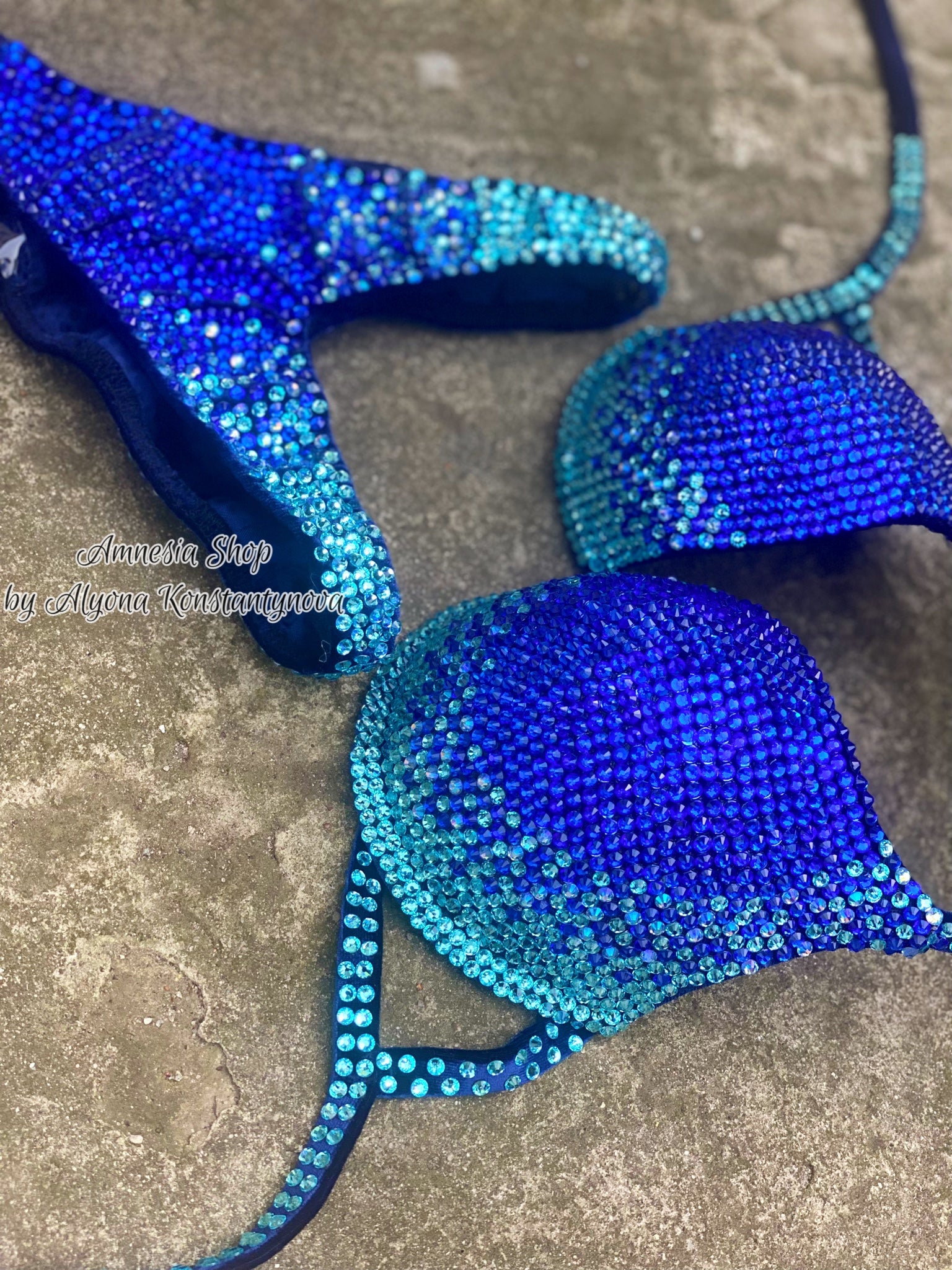 Fitness Bikini - Blue Competition Bikini Set - Rhinestone Fitness - Figure Suit - IFBB - WBFF - Posing Suit