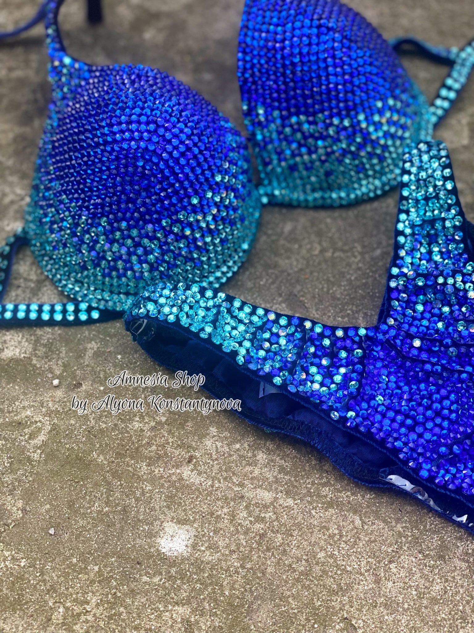 Fitness Bikini - Blue Competition Bikini Set - Rhinestone Fitness - Figure Suit - IFBB - WBFF - Posing Suit