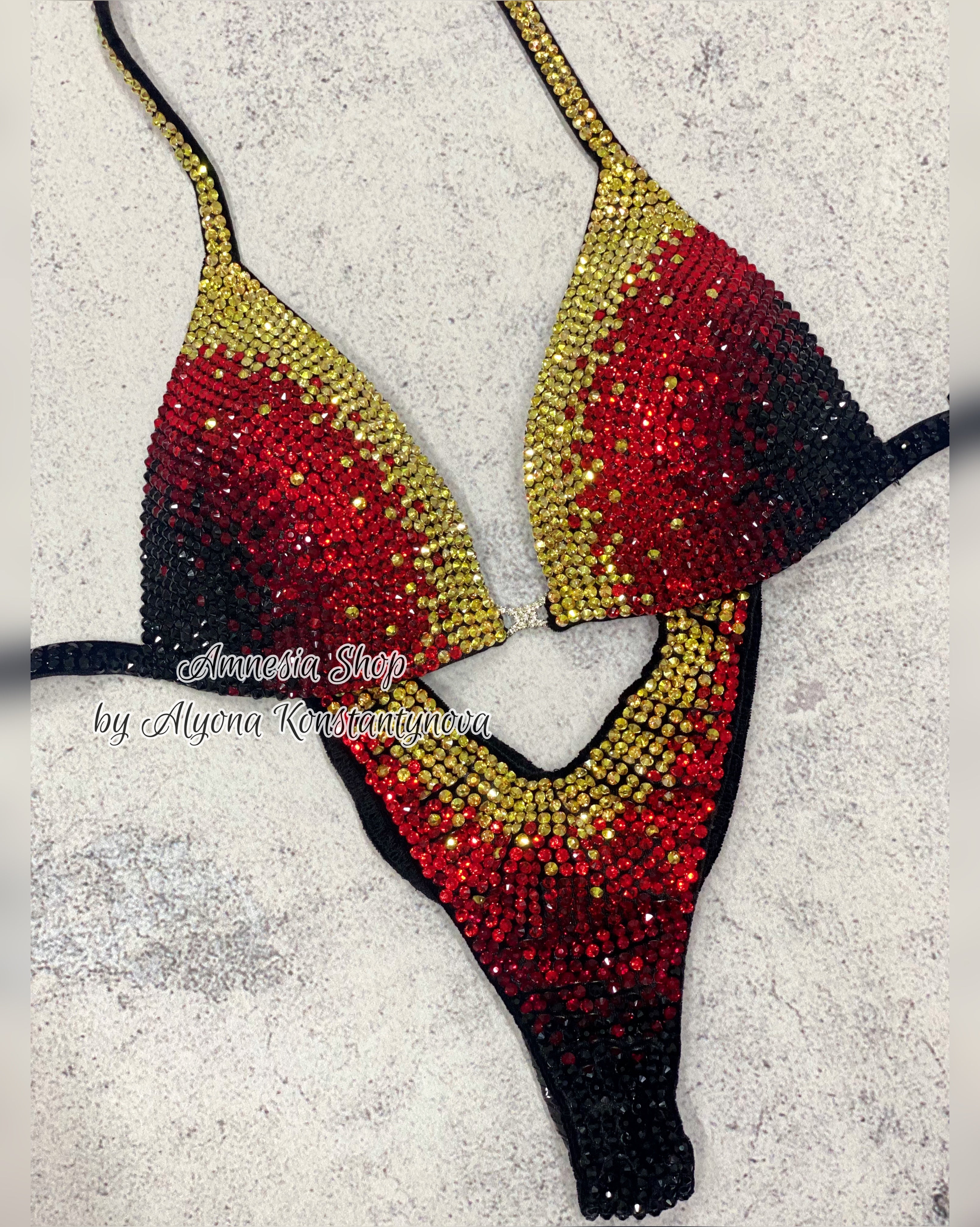 Gold Competition Set - Rhinestone Fitness - NPC - IFBB - WBFF - Figure Competition Suit - Posing Suit - Sw Bodybuilding