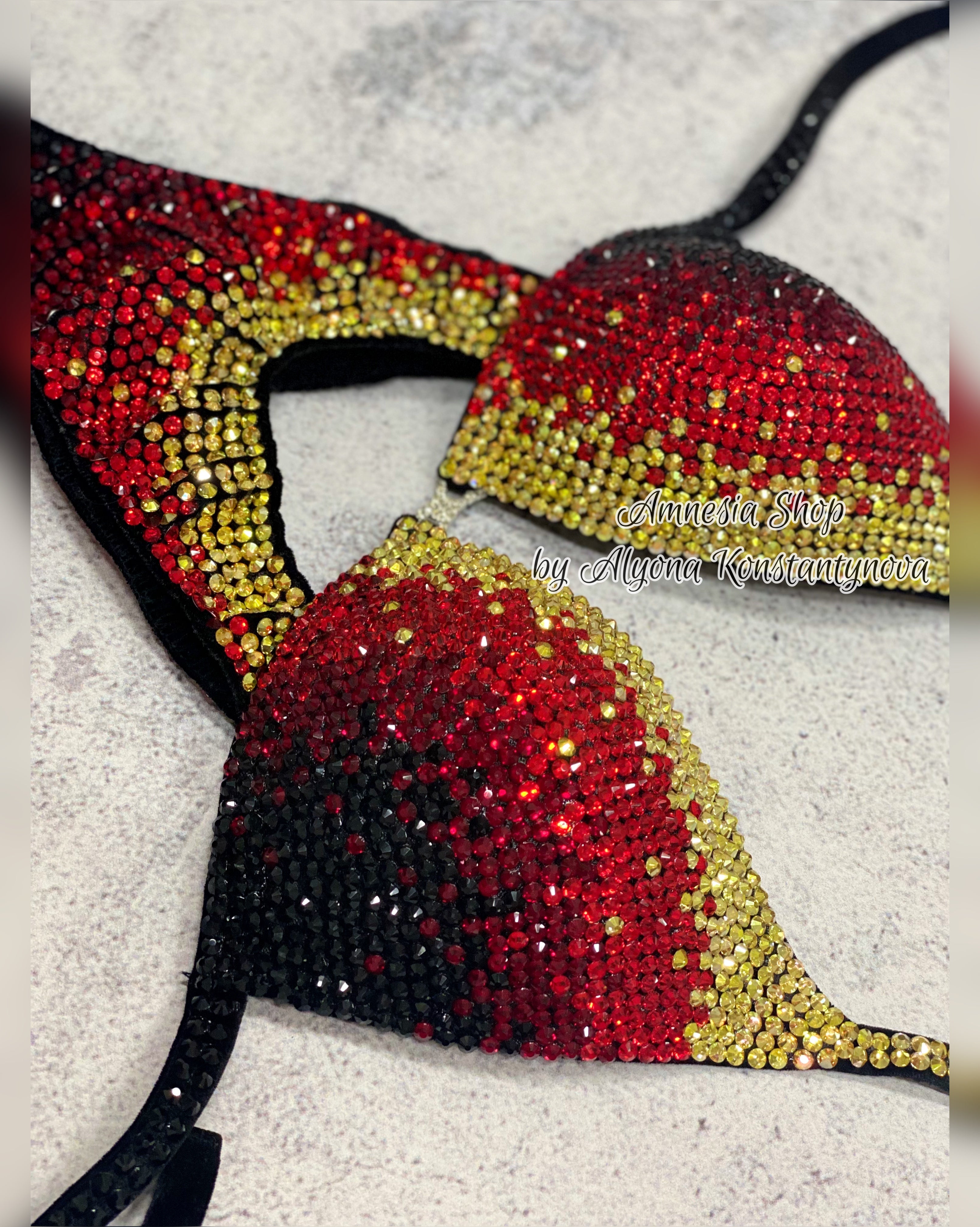 Gold Competition Set - Rhinestone Fitness - NPC - IFBB - WBFF - Figure Competition Suit - Posing Suit - Sw Bodybuilding