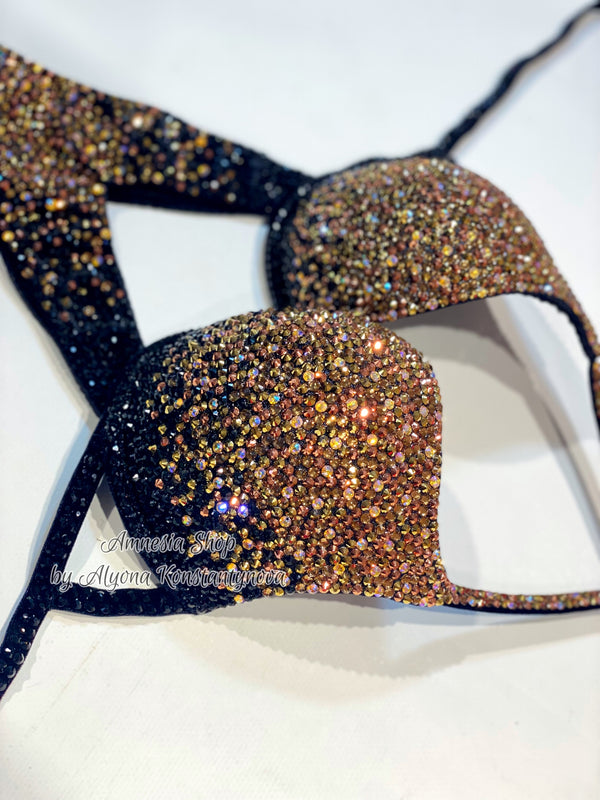 Gold Competition Bikini Set - Rhinestone Fitness - IFBB - WBFF - Figure Competition Suit - Posing Suit - Swarosvki Rhinestones Bodybuilding