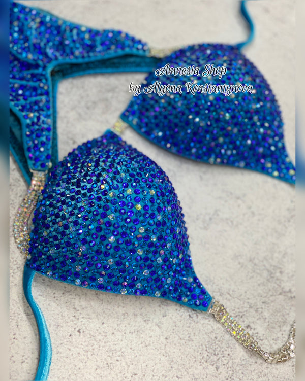 Blue Competition Bikini Set - Rhinestone Fitness - NPC - IFBB - WBFF - Figure Competition Suit - Posing Suit - Sw Bodybuilding