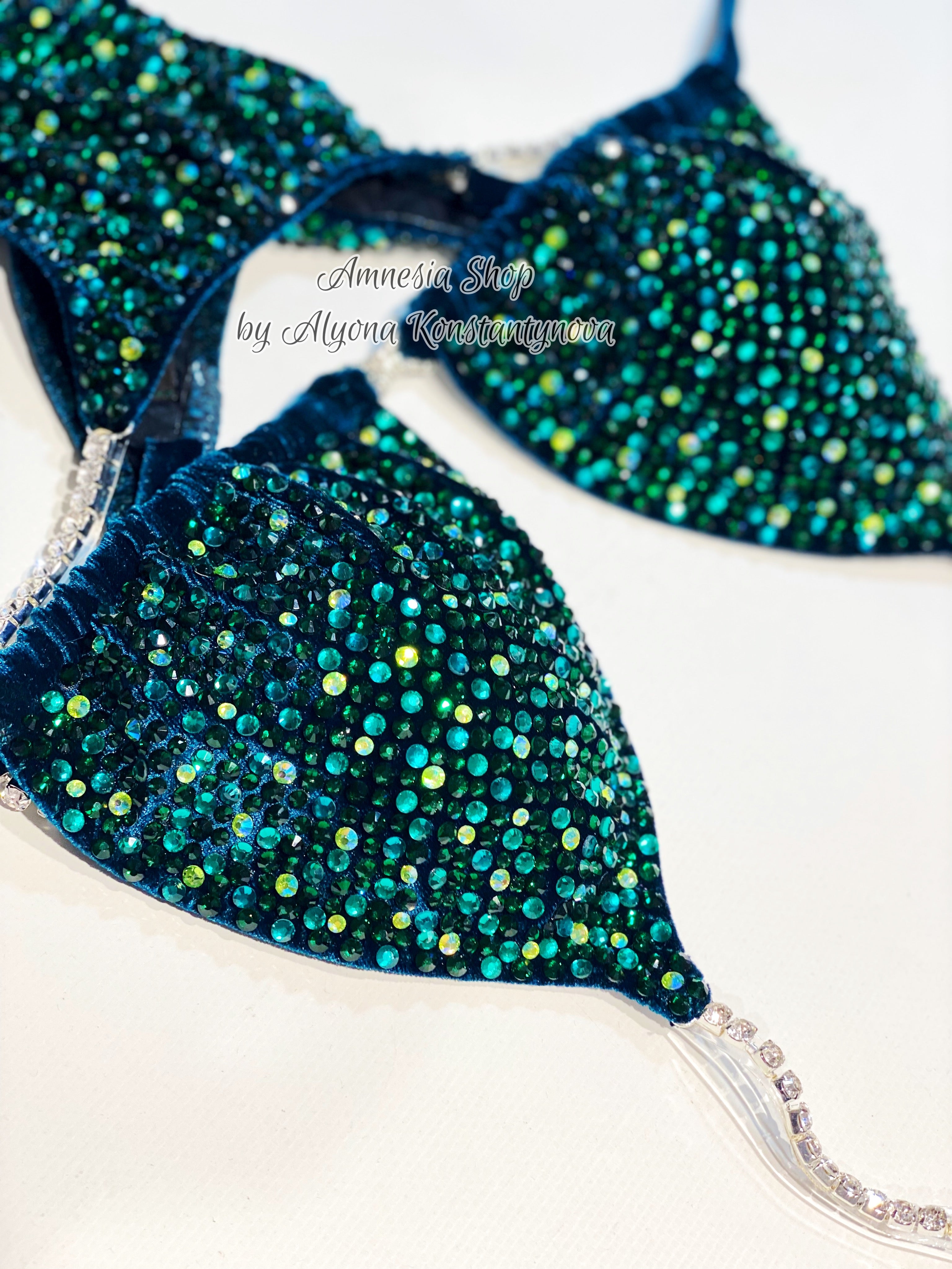 Green NPC Bikini - Competition Bikini Set - Figure Fitness - IFBB - Velvet Figure Competition Suit - Posing Suit - Wellness Bikini