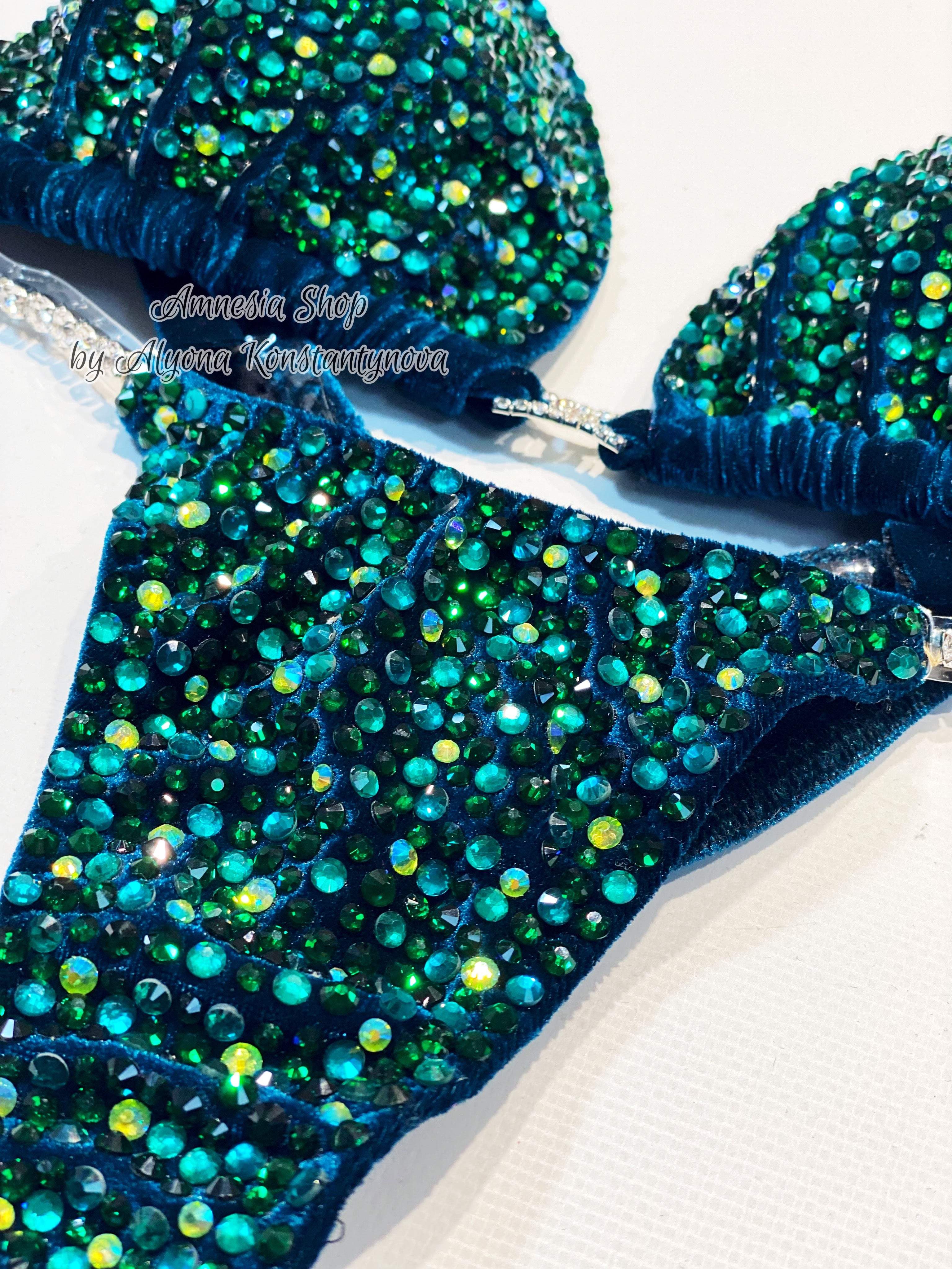 Emerald Fitness Bikini - Competition Bikini Set - Figure Fitness - NPC - IFBB - Velvet Figure Competition Suit - Posing Suit - Wellness Bikini