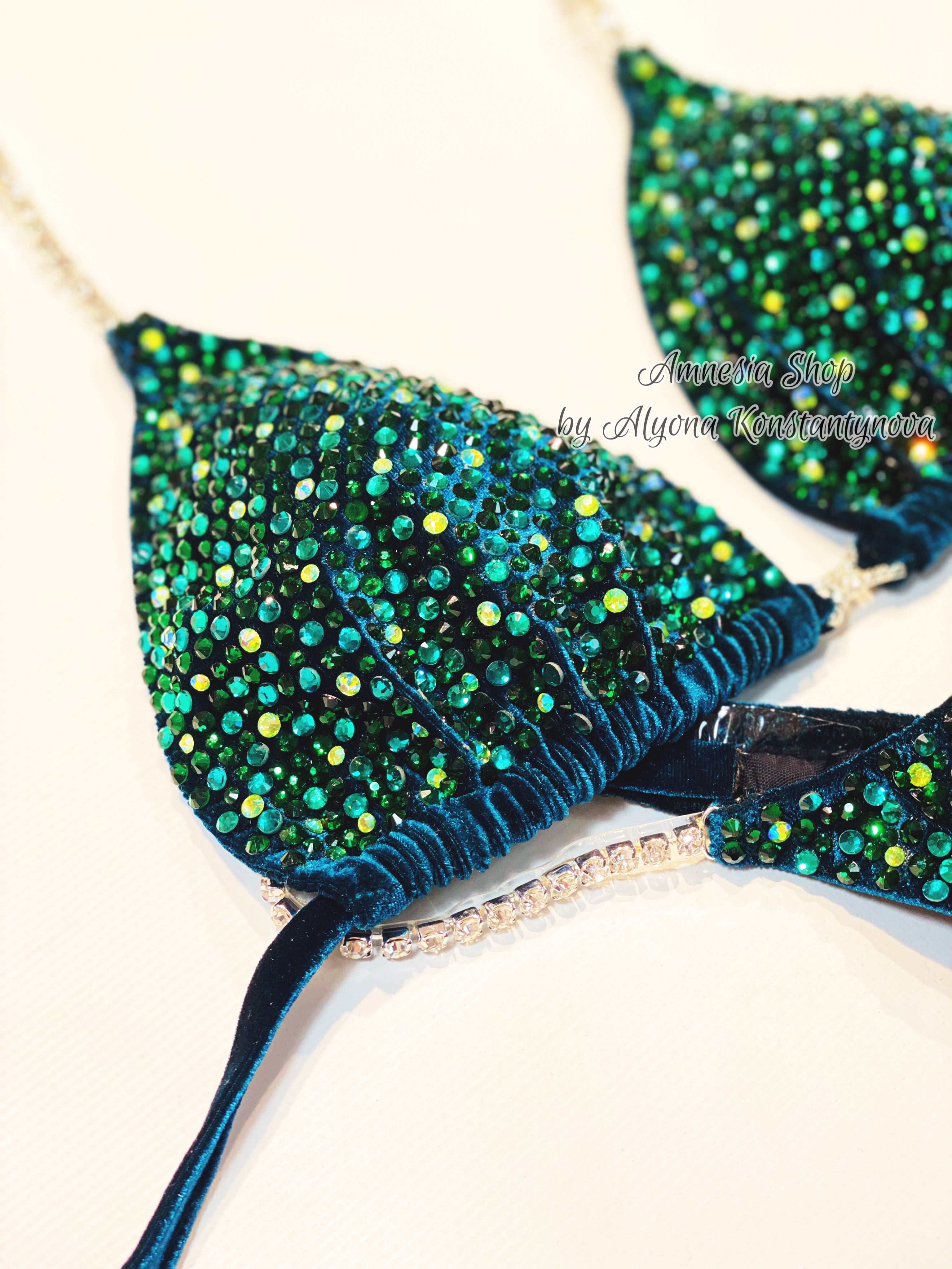 Emerald Fitness Bikini - Competition Bikini Set - Figure Fitness - NPC - IFBB - Velvet Figure Competition Suit - Posing Suit - Wellness Bikini