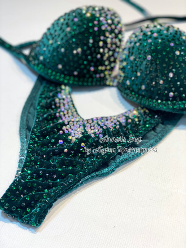 Green Fitness Bikini - IFBB Competition Bikini - Crystal Competition Bikini Suit - Posing Suit - Fitness Suit - Figure Bikini - Posing Bikini