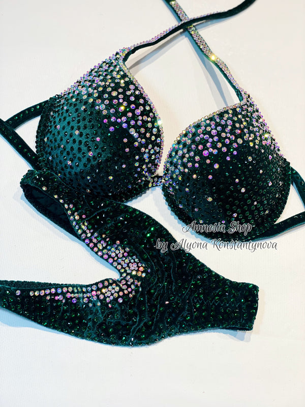 Green Fitness Bikini - IFBB Competition Bikini - Crystal Competition Bikini Suit - Posing Suit - Fitness Suit - Figure Bikini - Posing Bikini