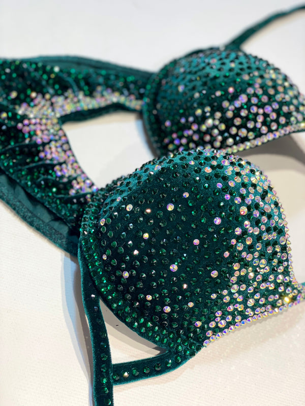 Green Fitness Bikini - IFBB Competition Bikini - Crystal Competition Bikini Suit - Posing Suit - Fitness Suit - Figure Bikini - Posing Bikini