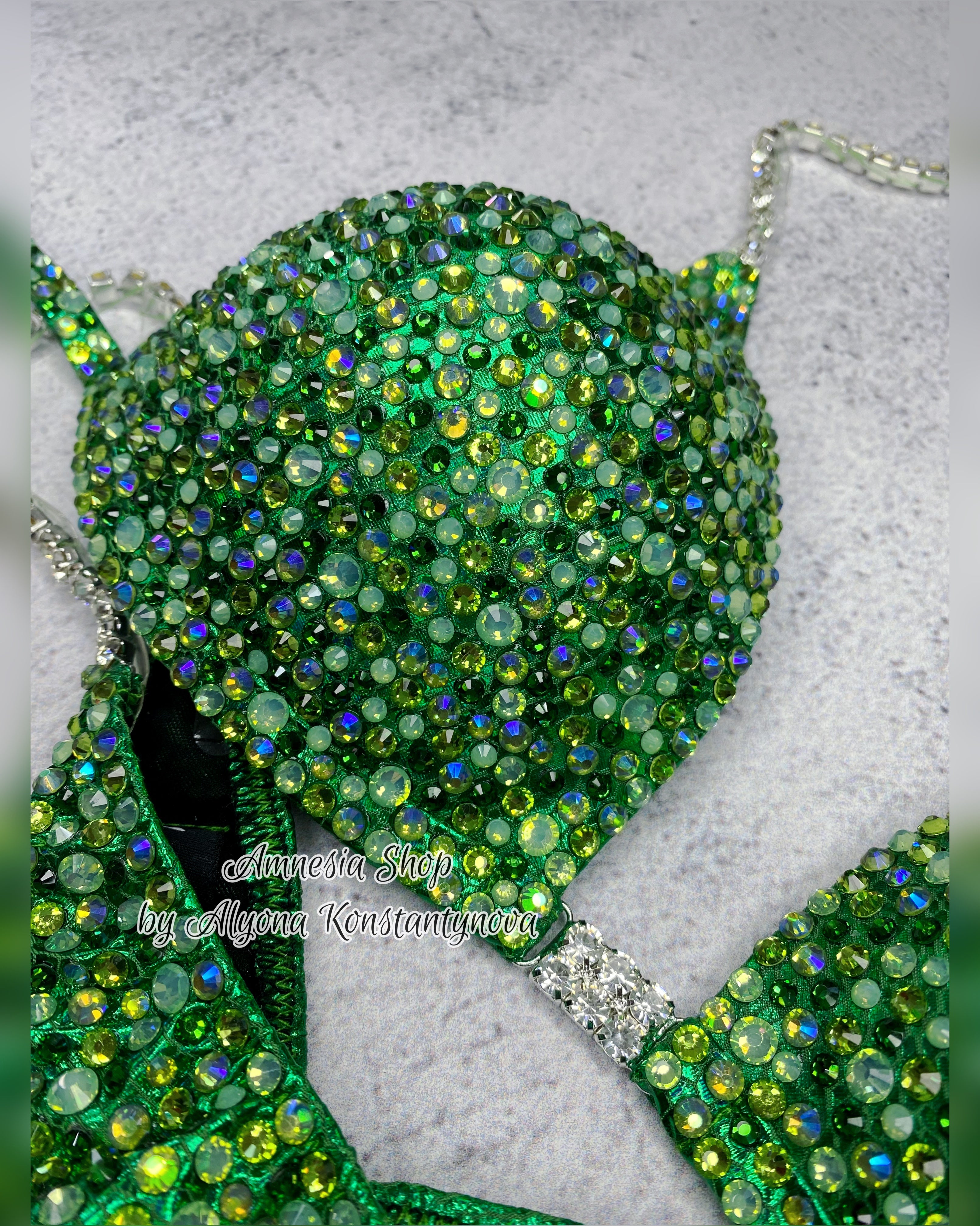 Green Competition Bikini Set - Rhinestone Fitness - NPC - IFBB - WBFF - Figure Competition Suit - Posing Suit - Sw Bodybuilding
