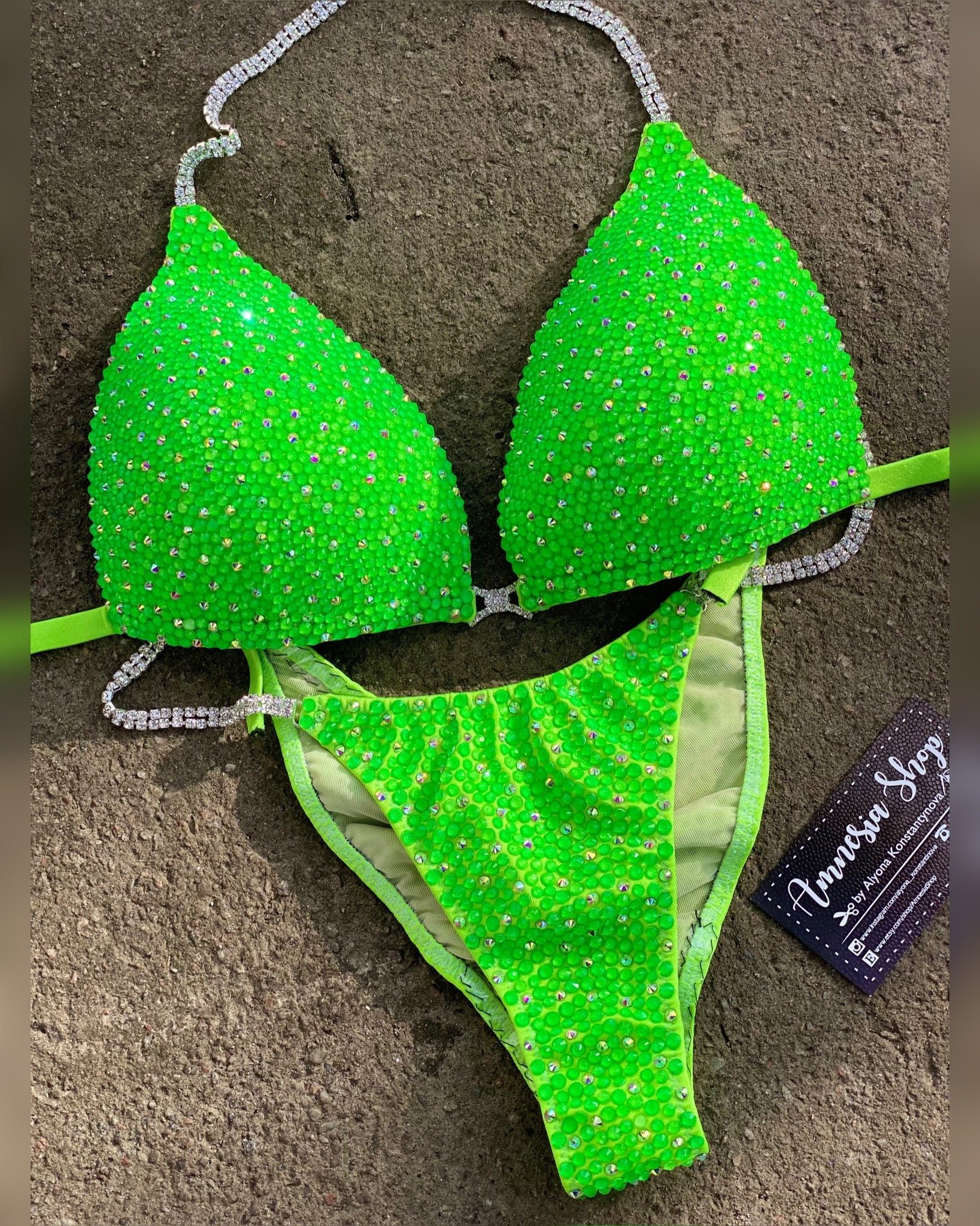 Neon Finess Bikini - Competition Bikini Set - Figure Fitness - NPC - IFBB - Velvet Figure Competition Suit - Posing Suit