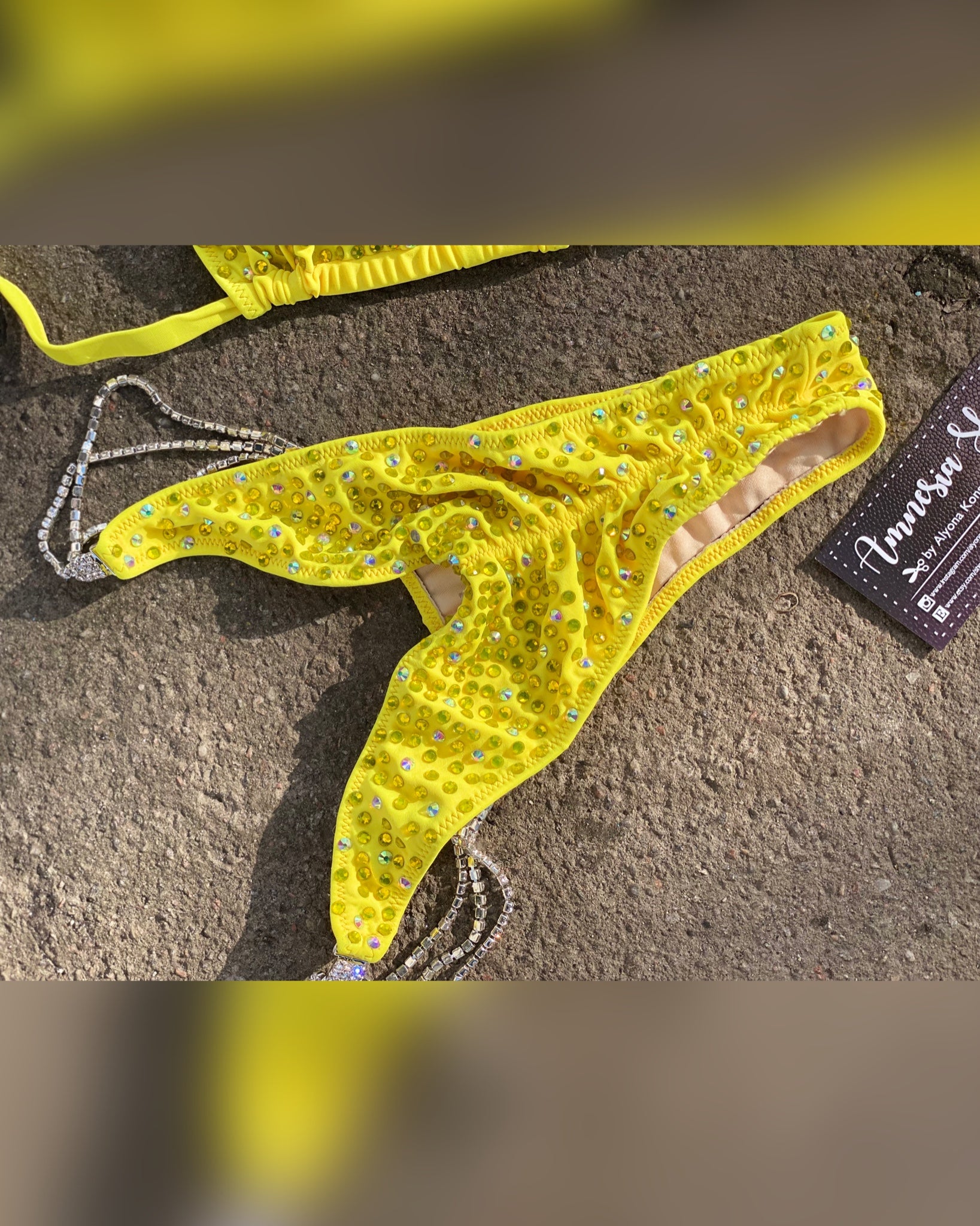 Yellow Competition Bikini Set - Rhinestone Fitness - NPC - IFBB - WBFF - Figure Competition Suit - Posing Suit - Swarovski Bodybuilding - Wellness Bikini