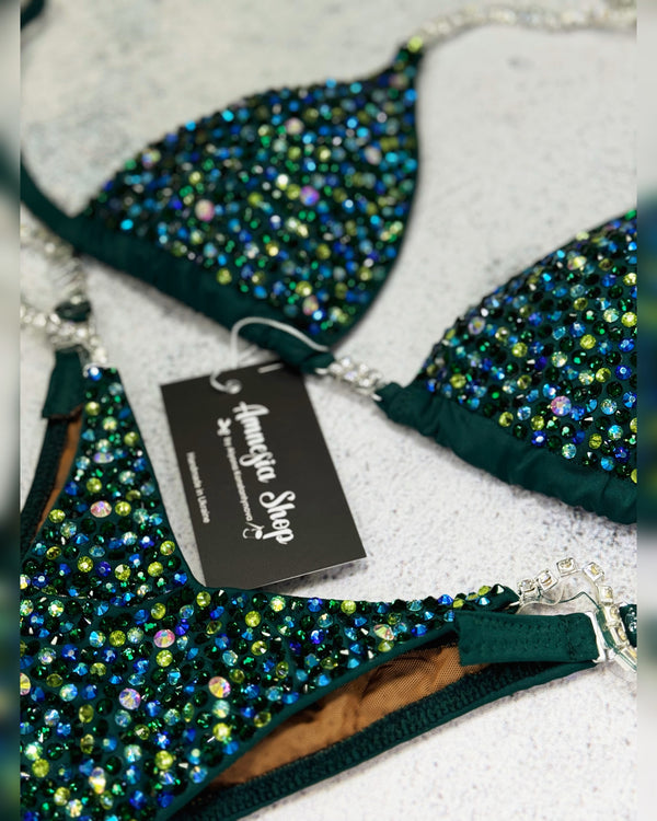 Green Fitness Bikini - Competition Bikini Set - Figure Fitness - NPC - Figure Competition Suit - Posing Suit - Wellness Bikini