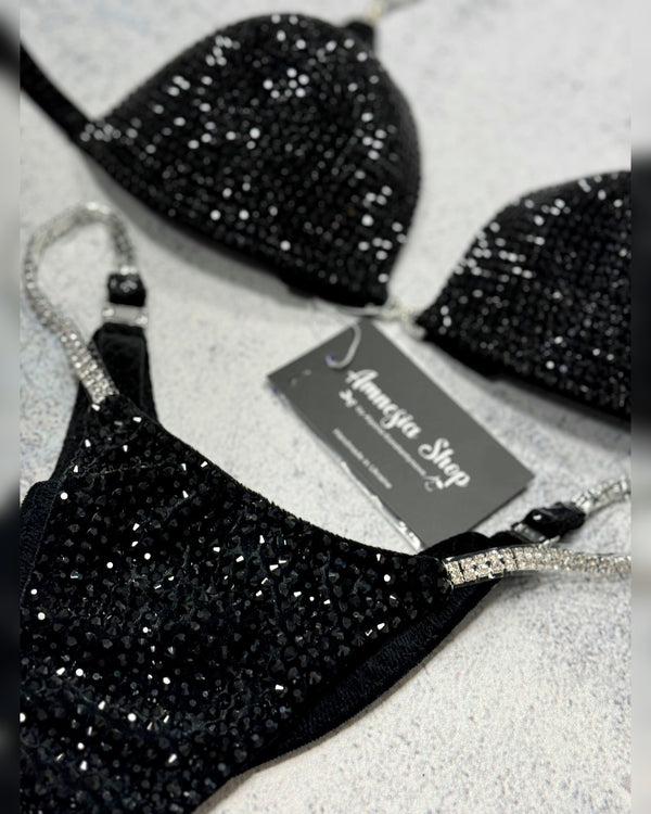 Black Competition Bikini Set - Rhinestone Fitness - NPC Bikini Suit - IFBB - Figure Competition Suit - Posing Suit - Swarovski Bodybuilding