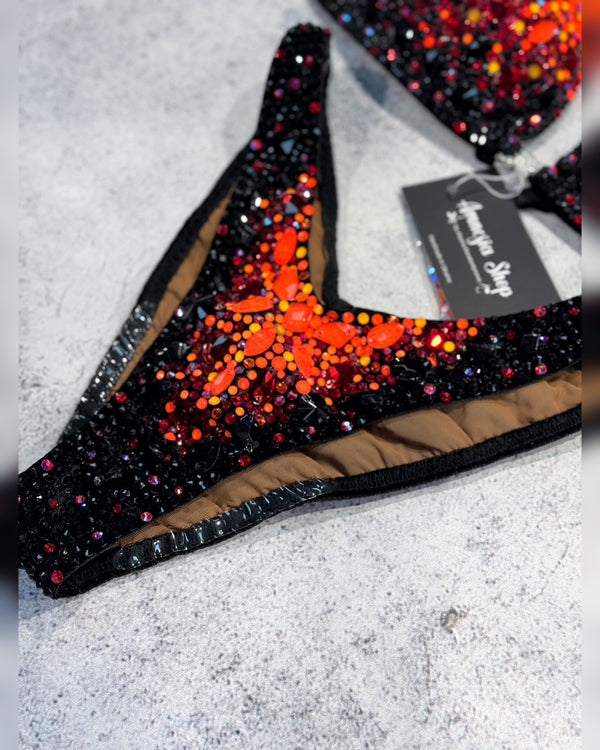 Neon Competition Bikini Set - Rhinestone Fitness - NPC - IFBB - WBFF - Wellness - Figure Competition Suit - Posing Suit - Swarovski Bodybuilding