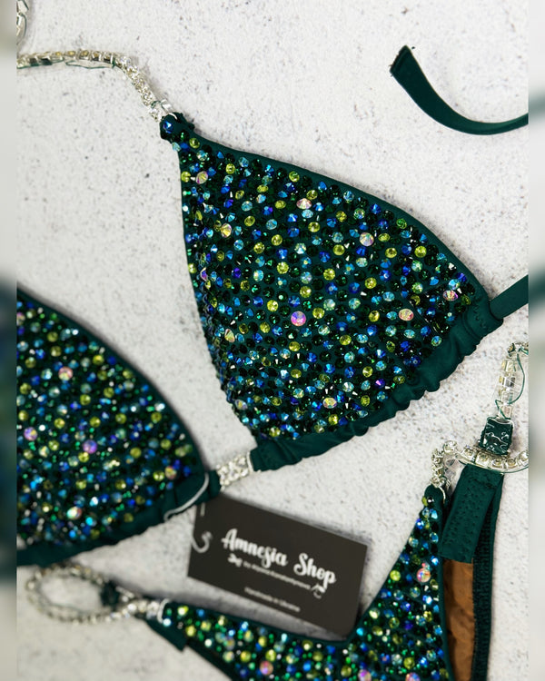 Green Fitness Bikini - Competition Bikini Set - Figure Fitness - NPC - Figure Competition Suit - Posing Suit - Wellness Bikini