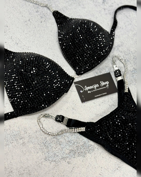 Black Competition Bikini Set - Rhinestone Fitness - NPC Bikini Suit - IFBB - Figure Competition Suit - Posing Suit - Swarovski Bodybuilding